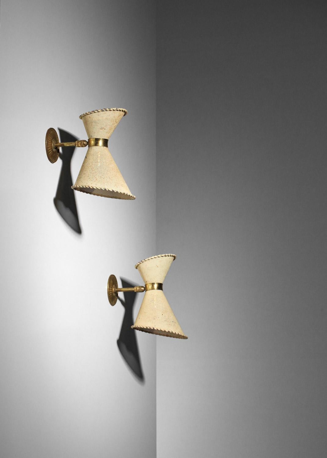 Pair of French 50's diabolo wall lights in style of Mathieu Matégot rigitulle 6