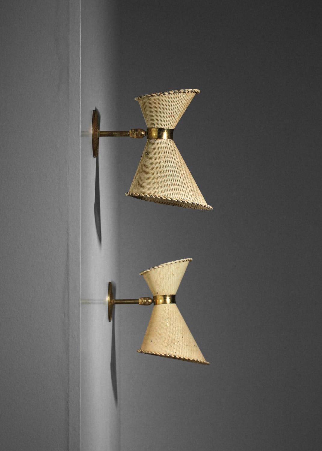 Pair of French 50's diabolo wall lights in style of Mathieu Matégot rigitulle 10