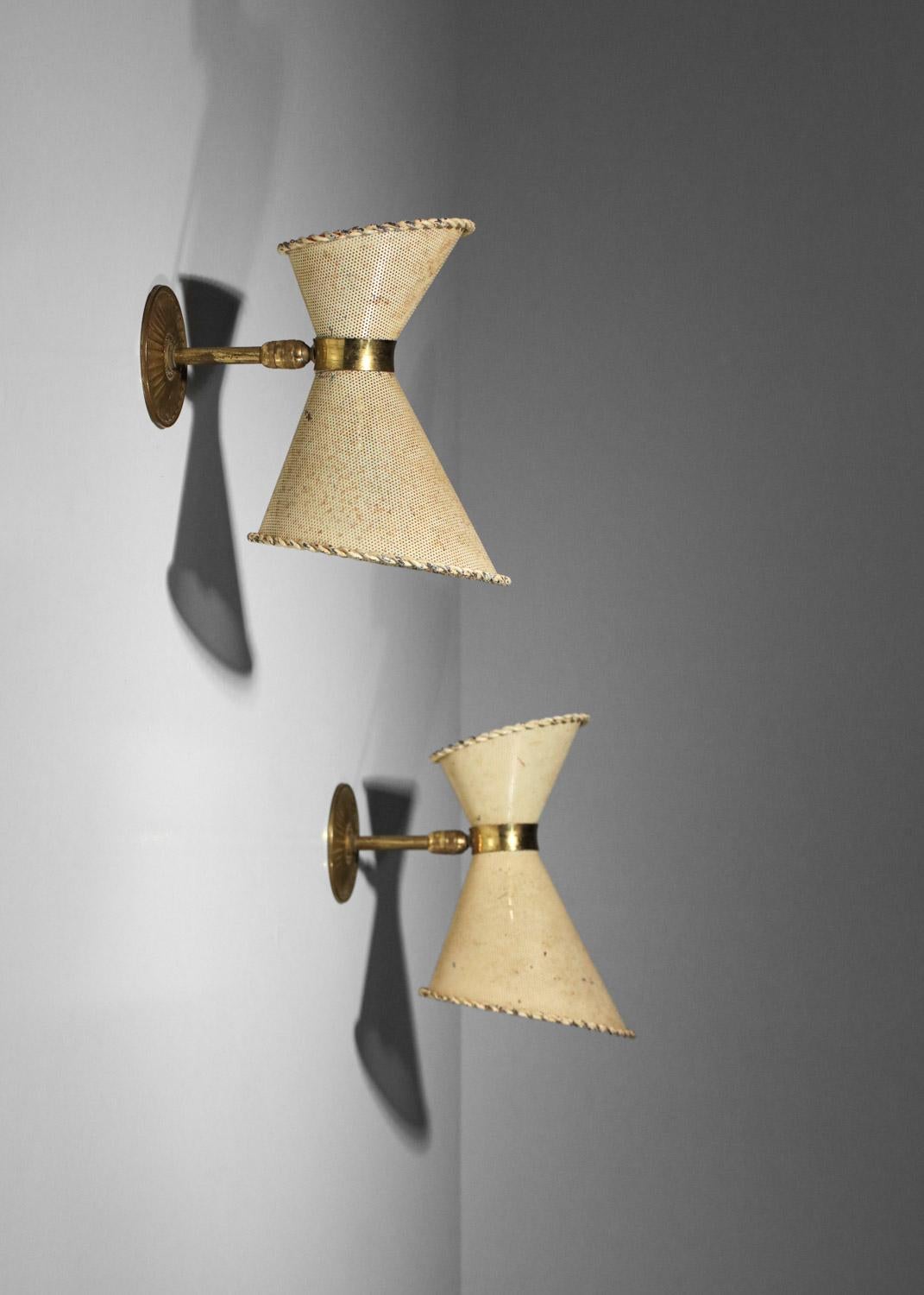 Pair of French 50's diabolo wall lights in style of Mathieu Matégot rigitulle 11