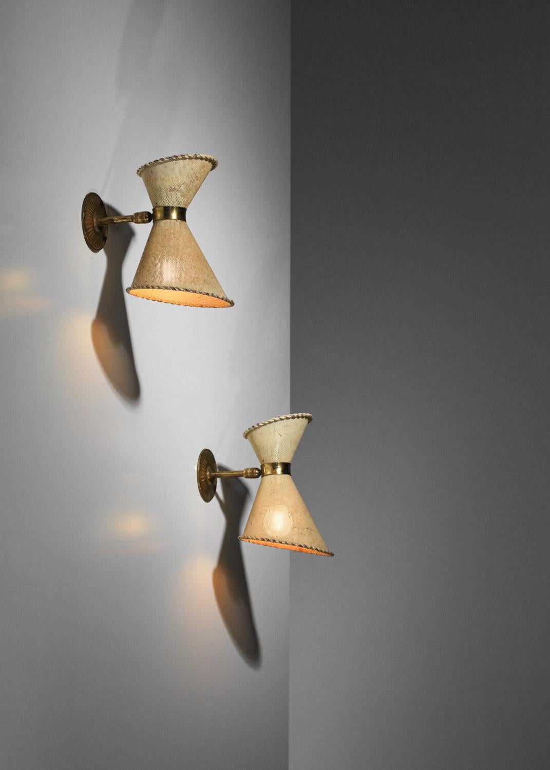 Pair of French 50's diabolo wall lights in style of Mathieu Matégot rigitulle In Fair Condition In Lyon, FR