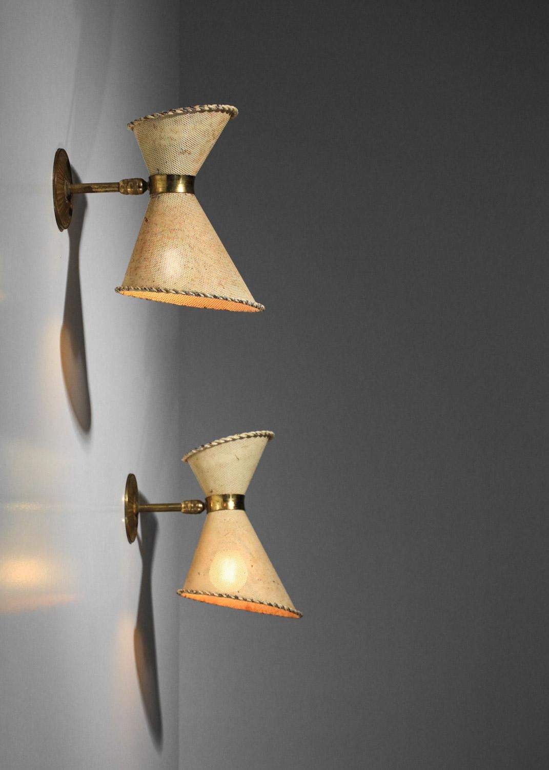Pair of French 50's diabolo wall lights in style of Mathieu Matégot rigitulle 1