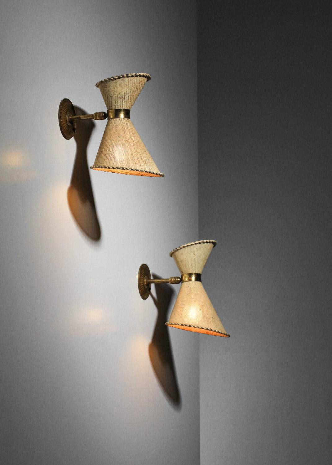 Pair of French 50's diabolo wall lights in style of Mathieu Matégot rigitulle 3