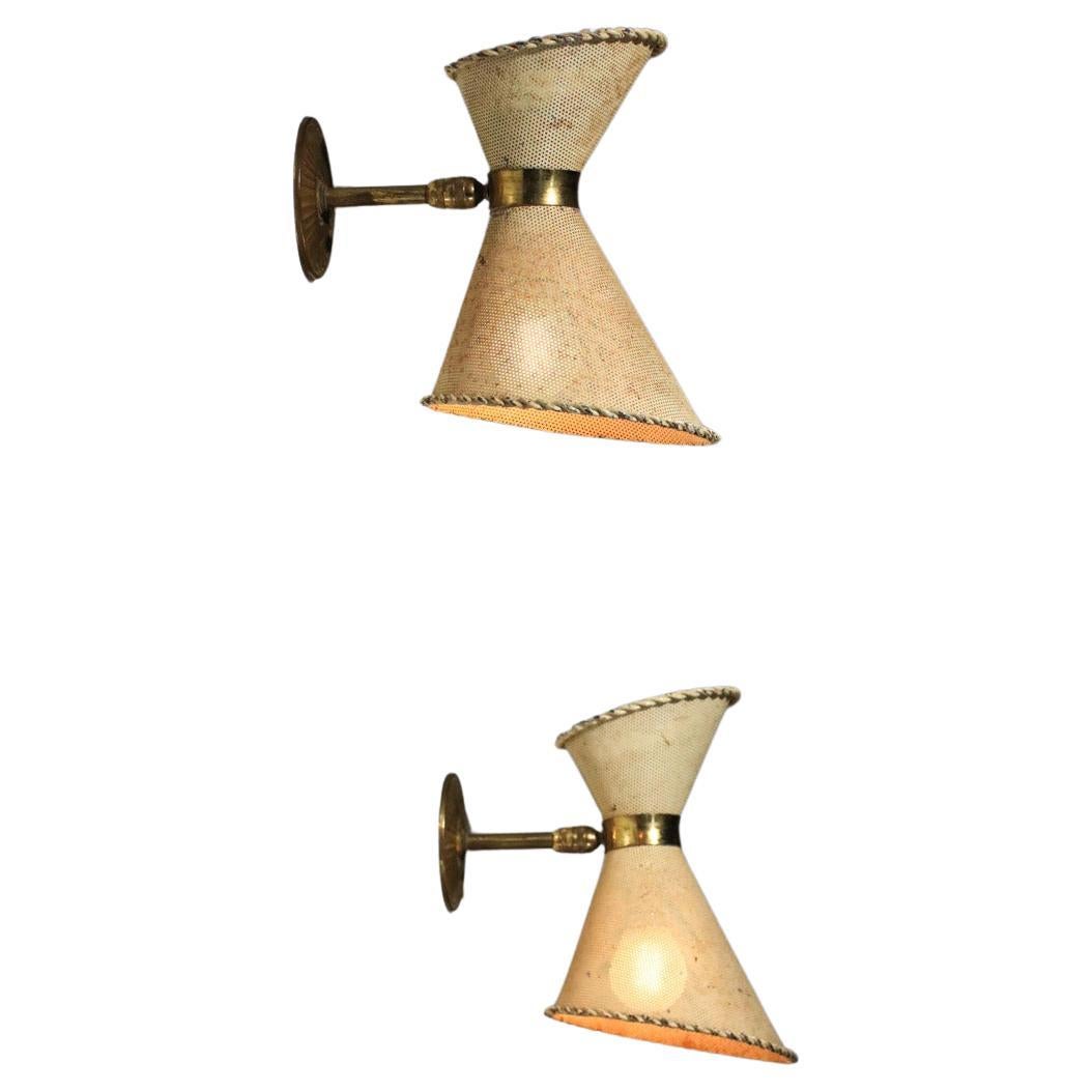 Pair of French 50's diabolo wall lights in style of Mathieu Matégot rigitulle