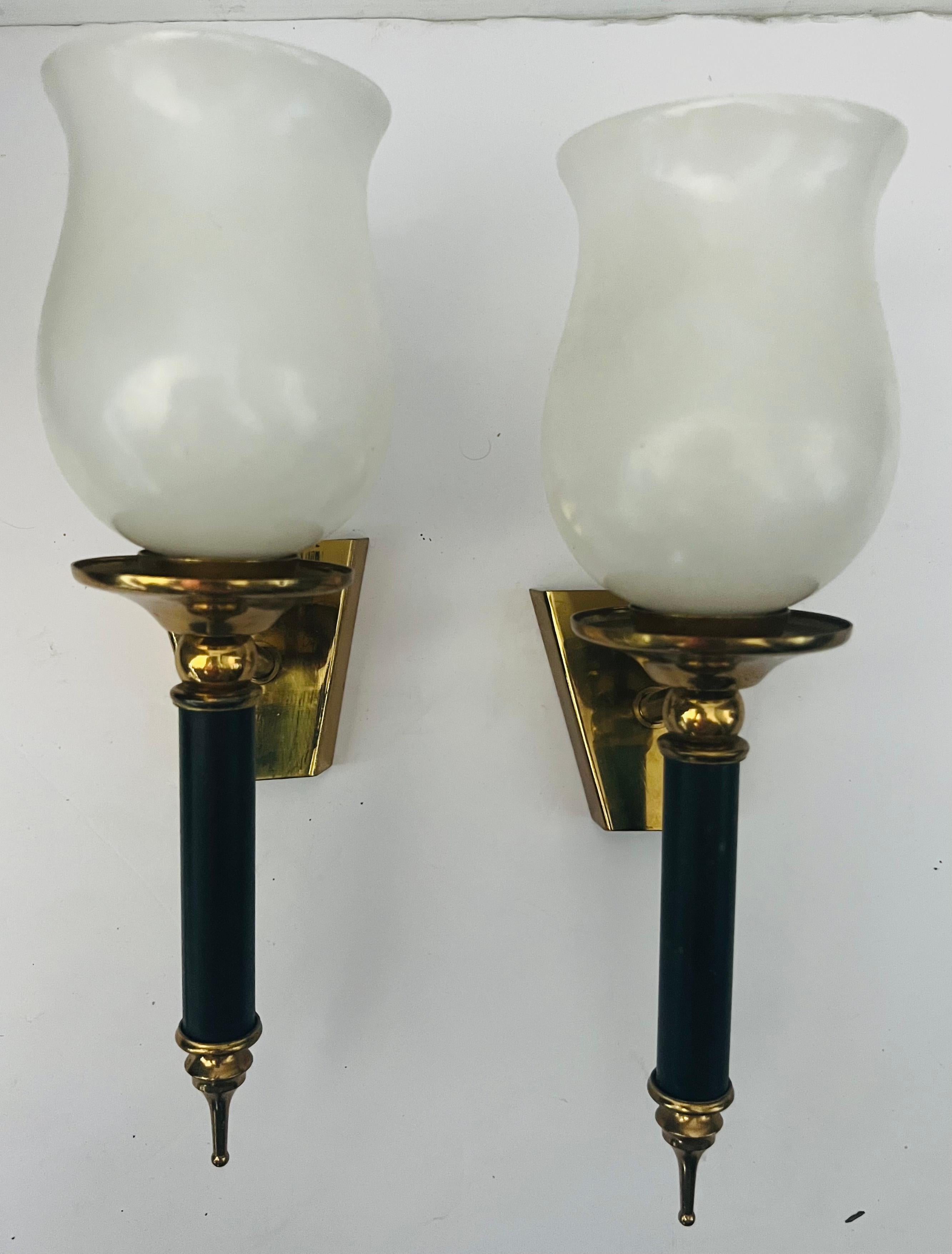 Pair of French 50s Tulip Mid Century Wall Lights For Sale 8