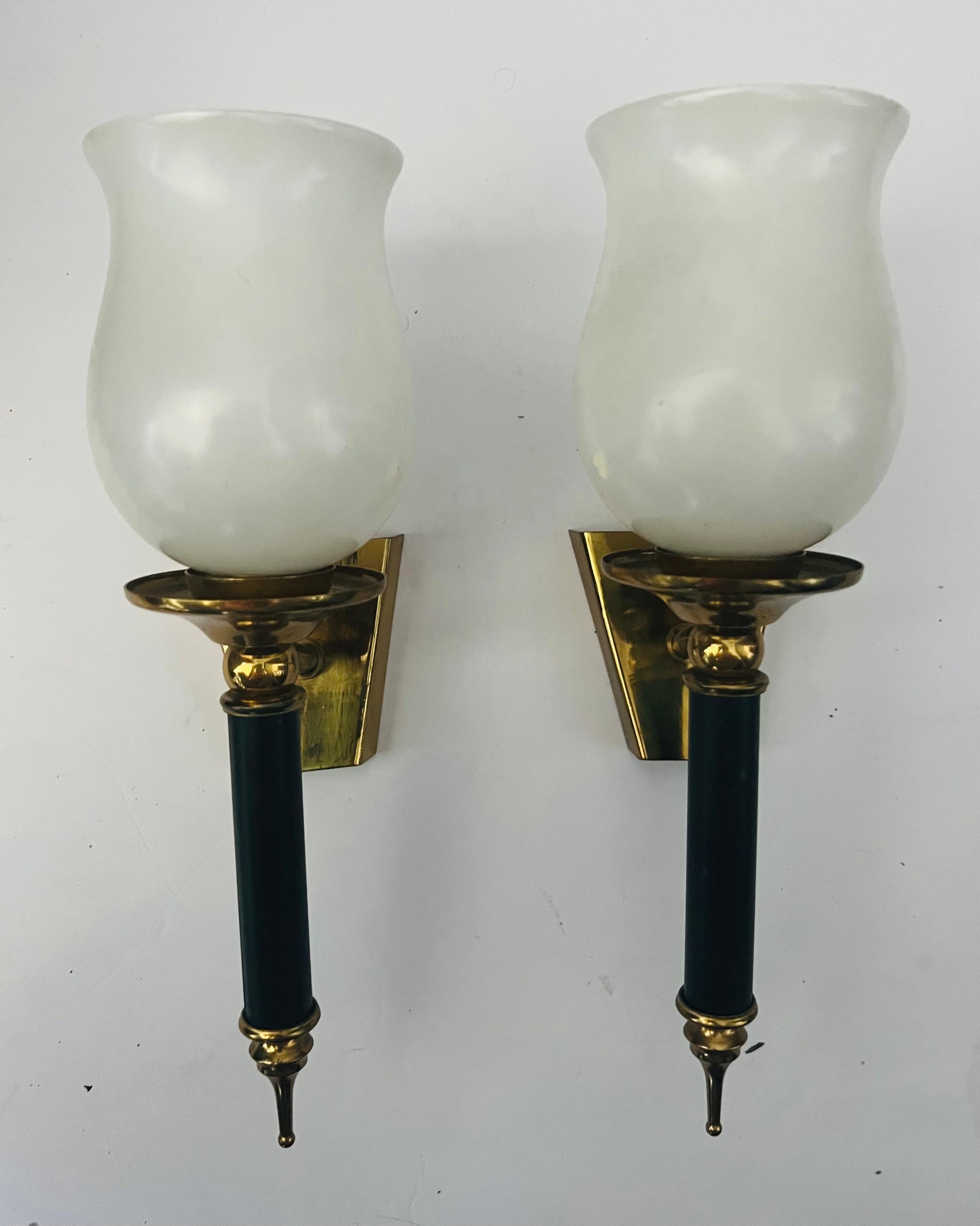 Pair of French 50s Tulip Mid Century Wall Lights For Sale 9