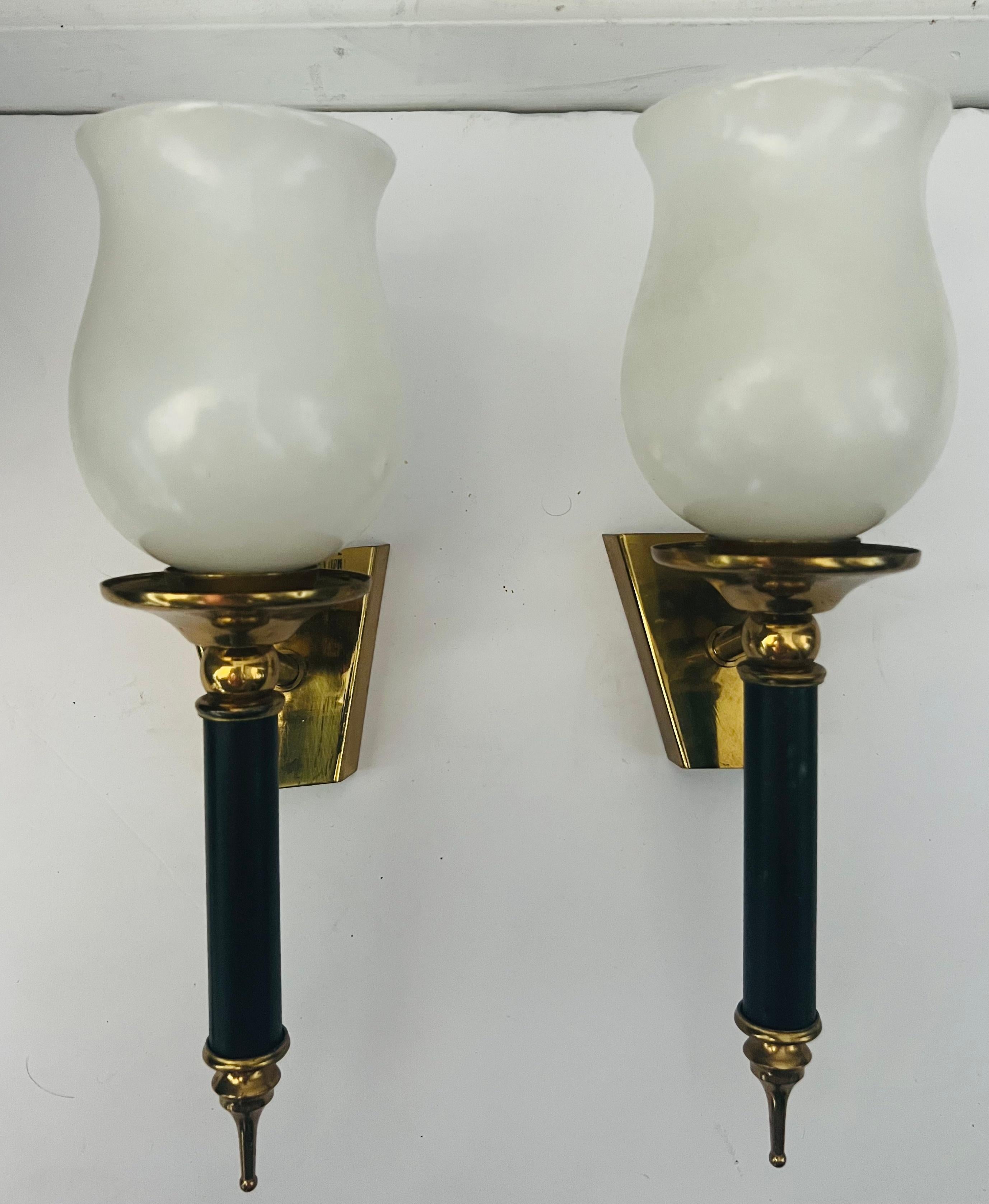 Mid-20th Century Pair of French 50s Tulip Mid Century Wall Lights For Sale