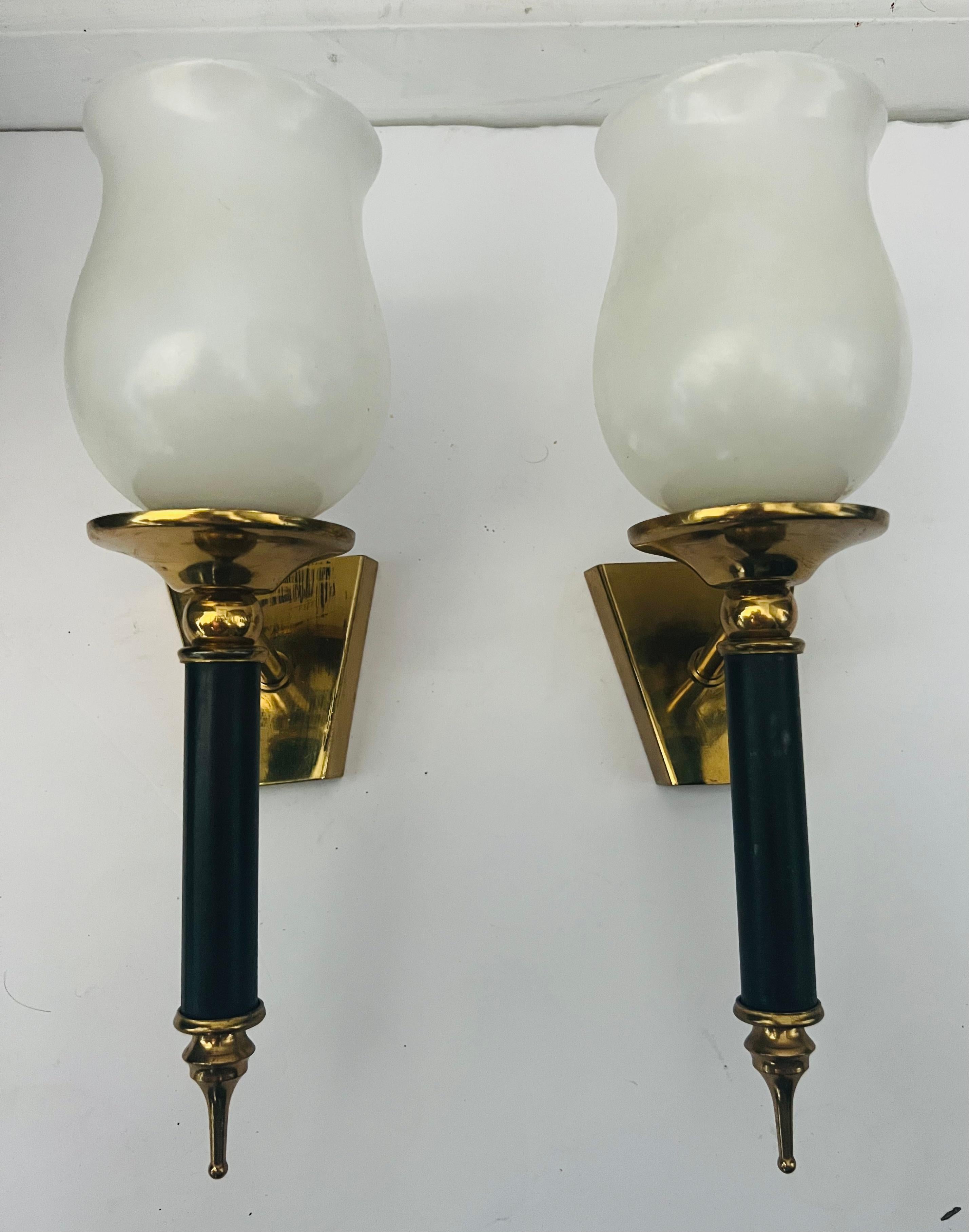 Pair of French 50s Tulip Mid Century Wall Lights For Sale 1