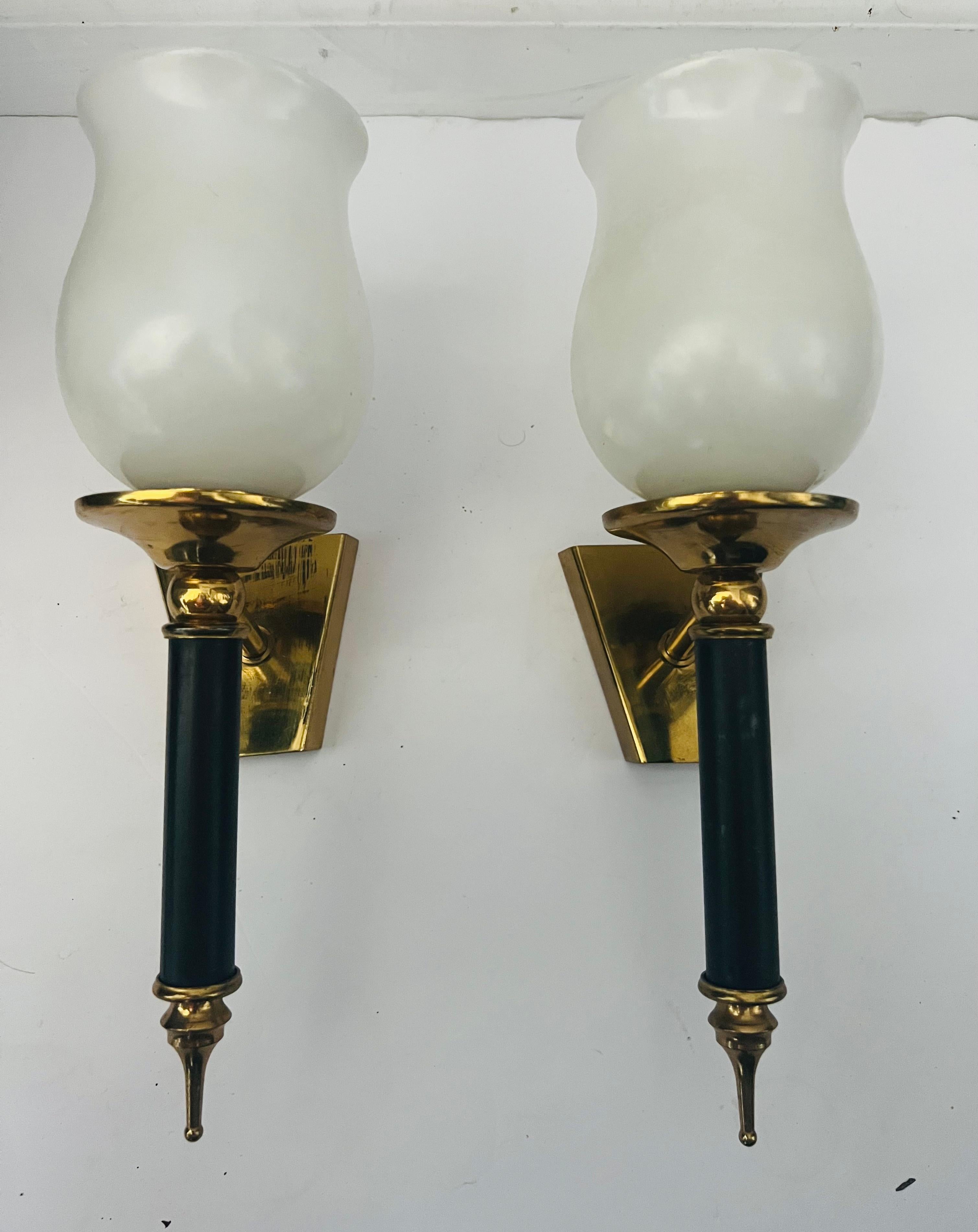 Pair of French 50s Tulip Mid Century Wall Lights For Sale 2