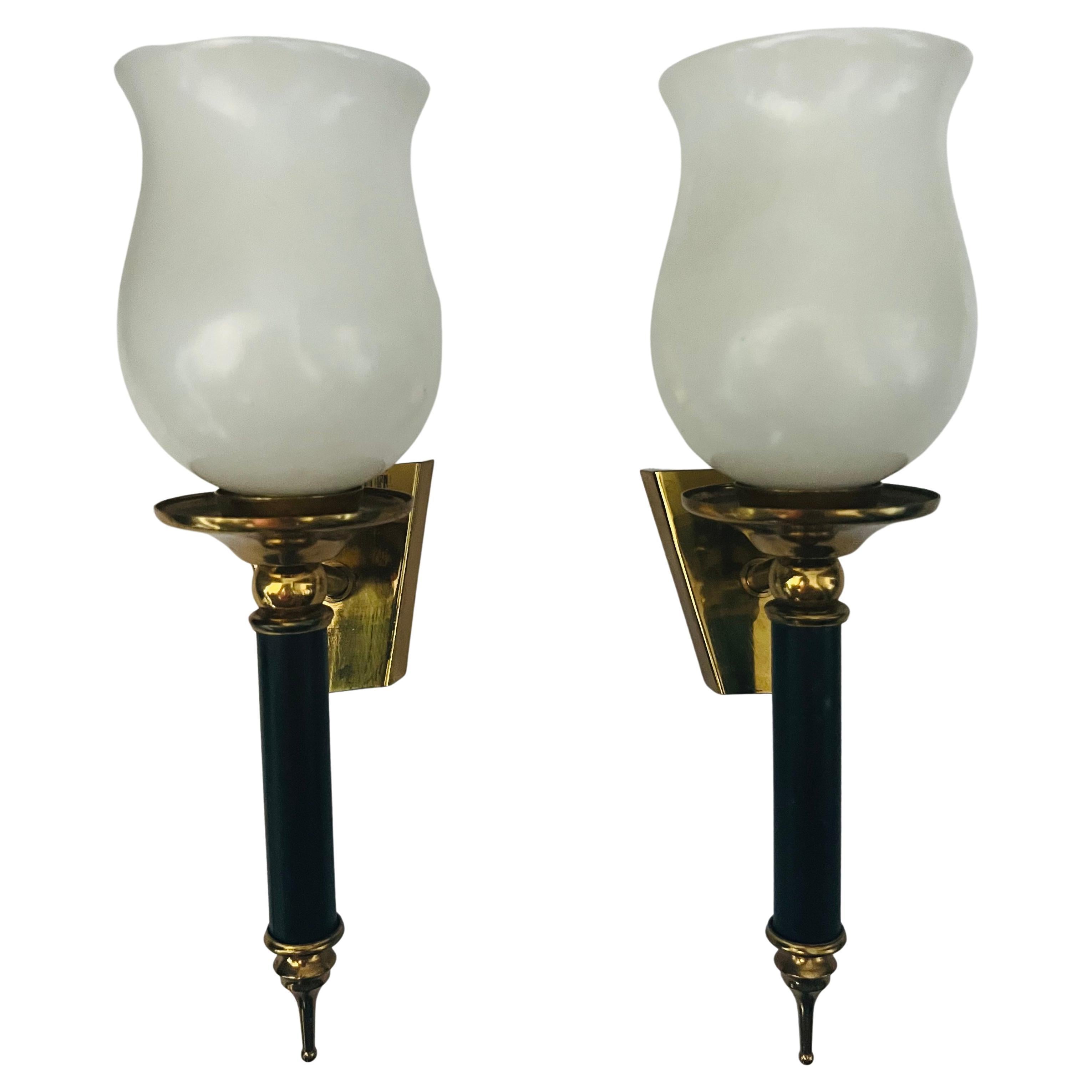 Pair of French 50s Tulip Mid Century Wall Lights For Sale