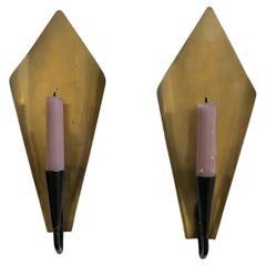 Pair of French Aged Brass Candle Wall Sconces