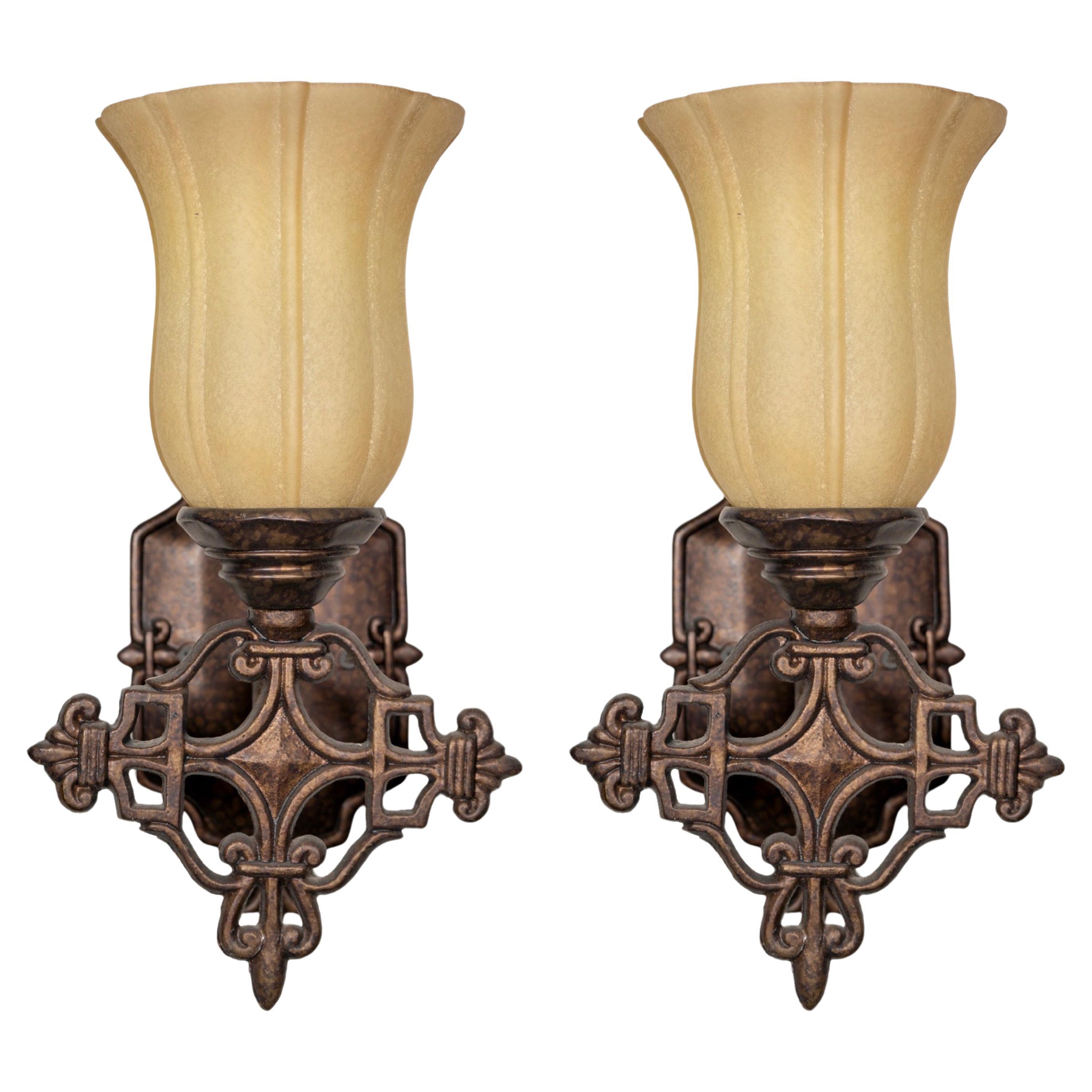 Pair of French Alabaster & Bronze Wall Sconces