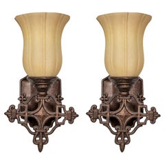 Pair of French Alabaster & Bronze Wall Sconces
