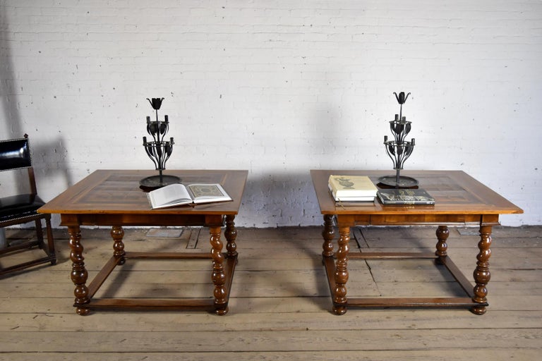 Inlay Pair of French (Alsace) 18th Century Trompe l'Oeil Veneered Center / side Tables For Sale