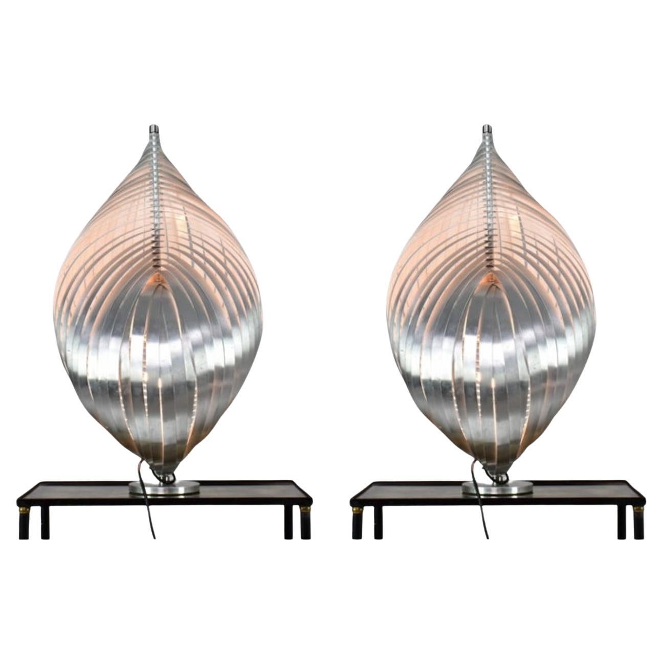 Coppia di lampade da tavolo francesi in alluminio di Henri Mathieu, anni 1960-70