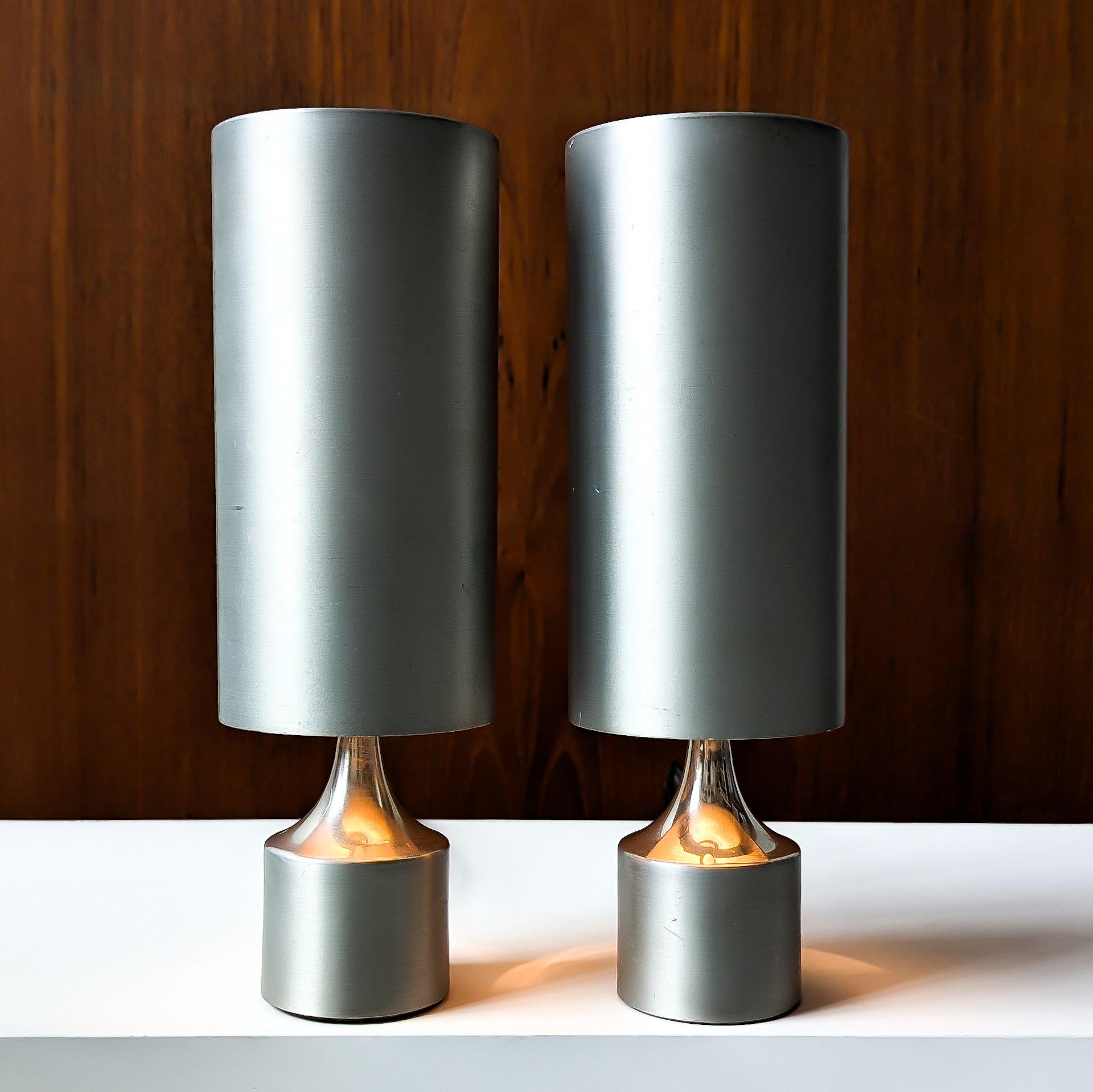 Mid-Century Modern Pair of french aluminum table lamp / C.1970 For Sale