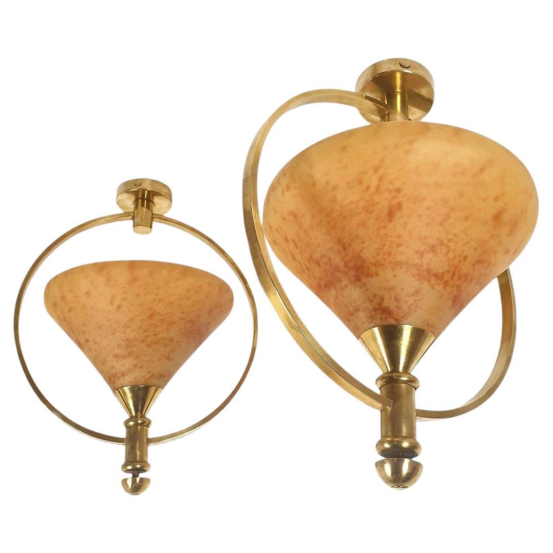 Pair of French amber glass chandeliers 1960s