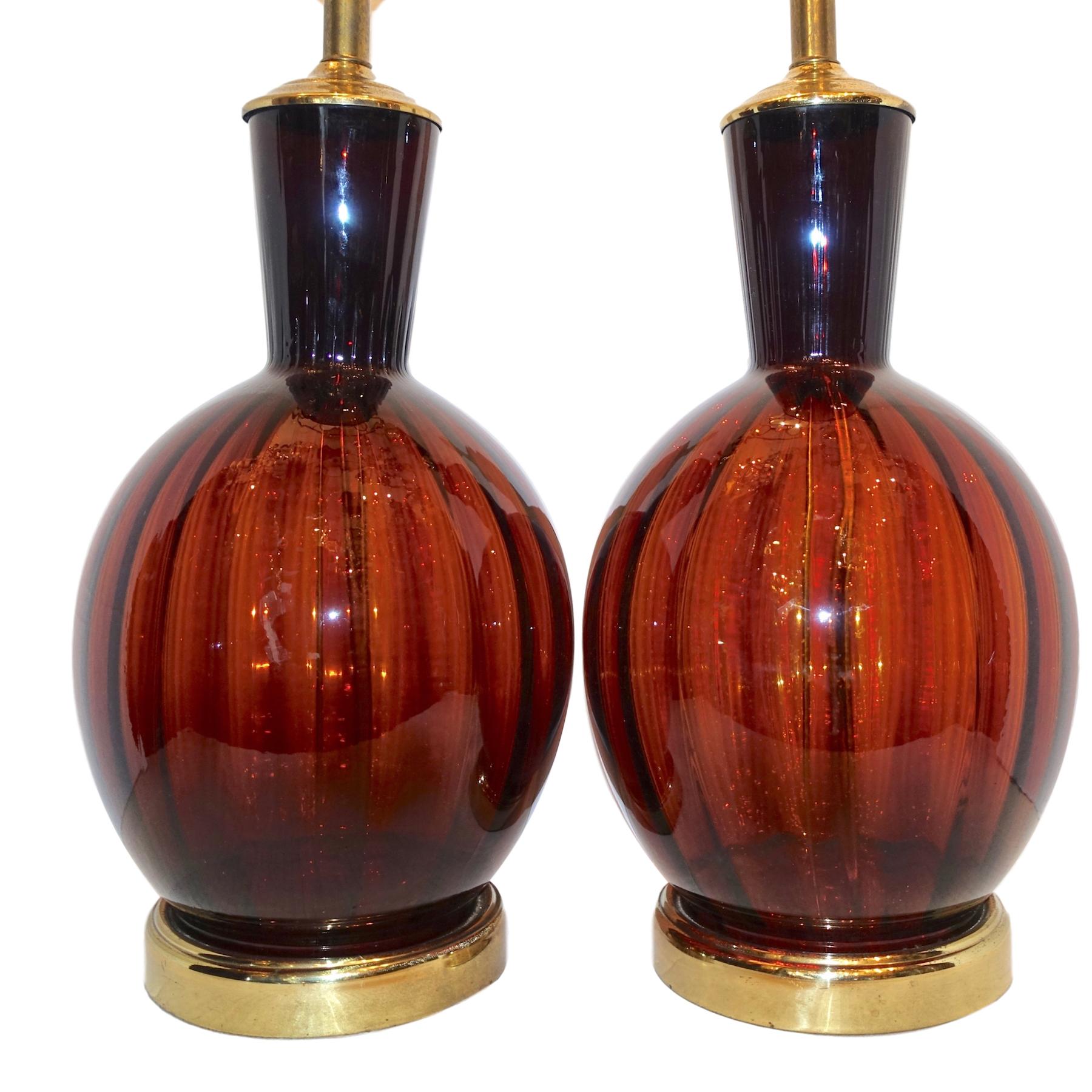 Pair of French Amber Glass Lamps