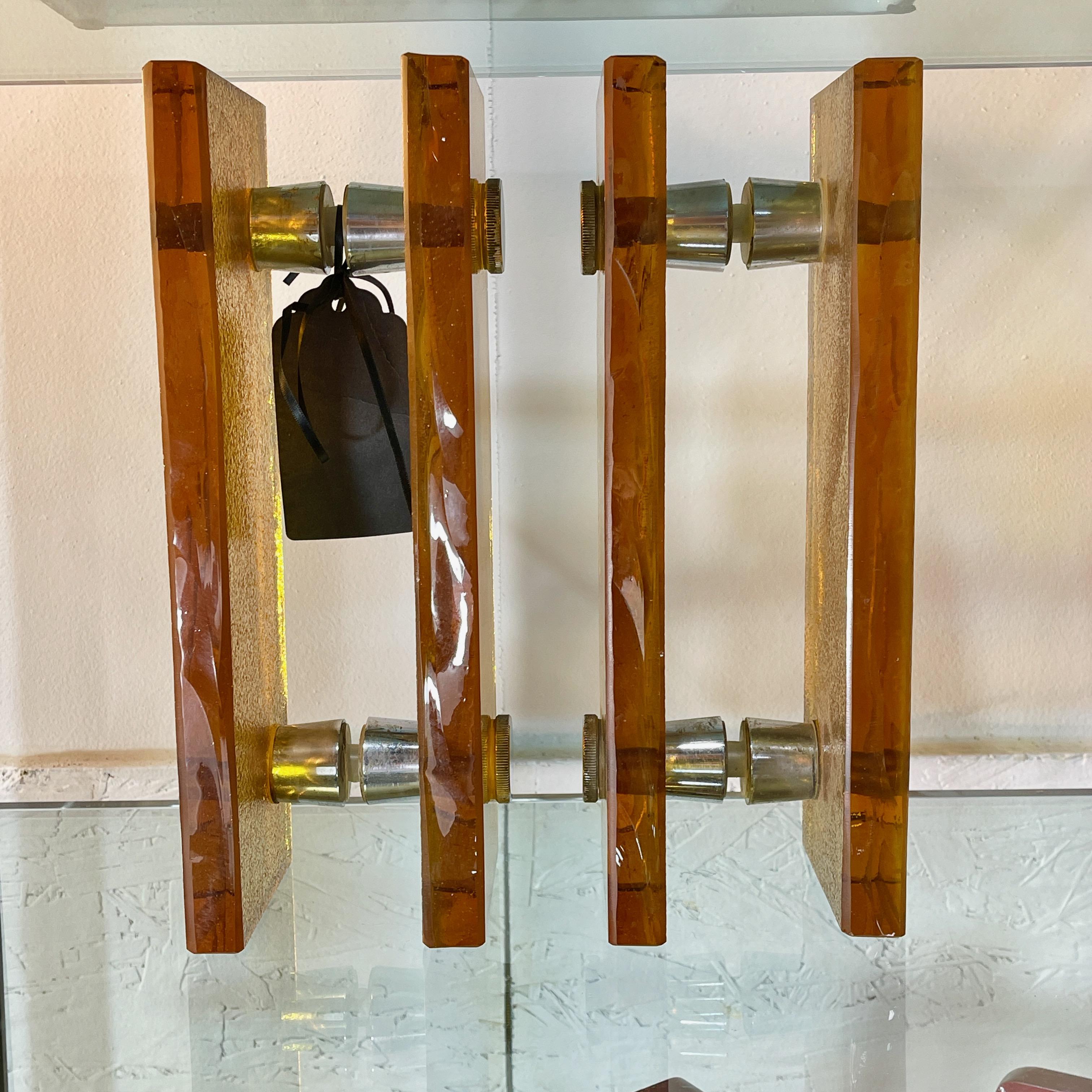 Mid-Century Modern Paire de poignées de porte en verre jaune ambré français