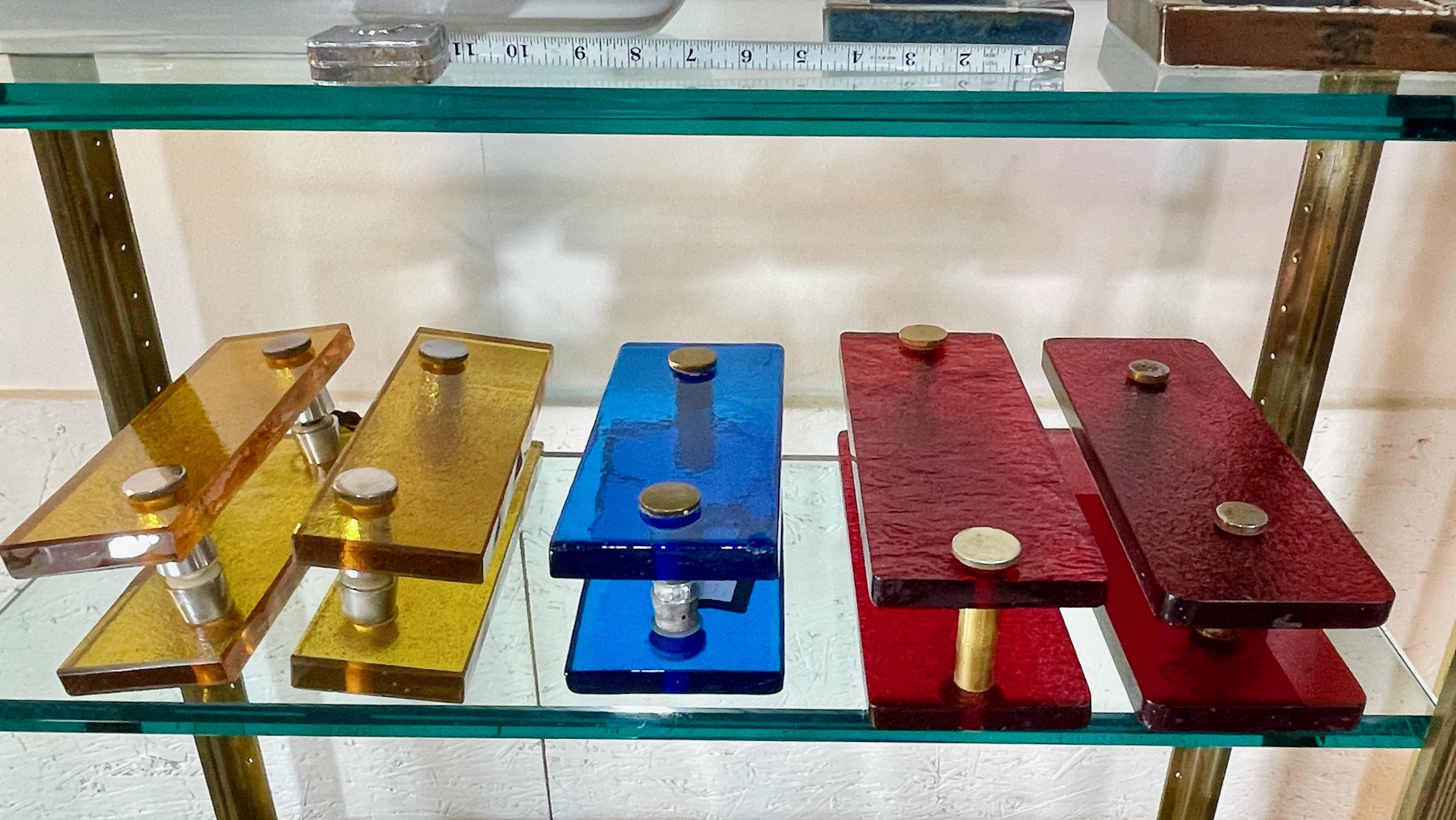 Verre d'art Paire de poignées de porte en verre jaune ambré français
