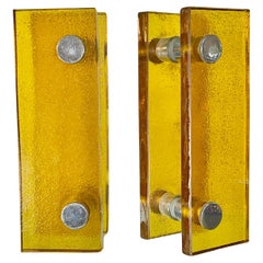 Paire de poignées de porte en verre jaune ambré français