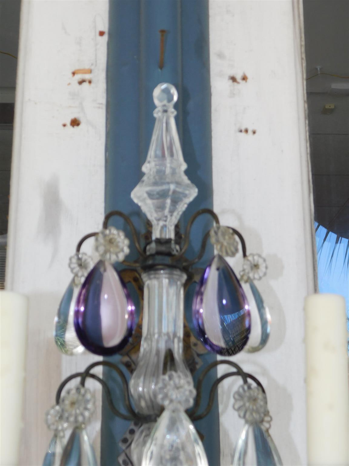 Pair of French Amethyst Crystal and Bronze Sphere Finial Wall Sconces, C. 1820 For Sale 3