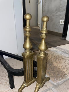 19th Century French Andirons, Brass and Wrought Iron, Provençal Style