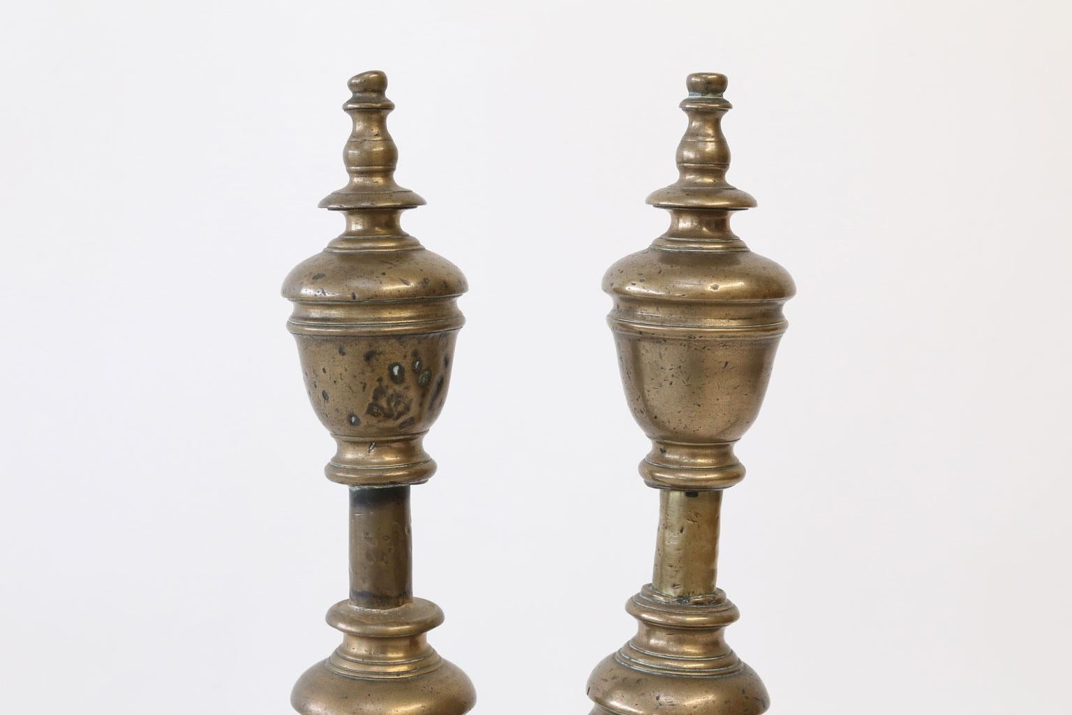 French Provincial Pair of French Andirons in Bronze