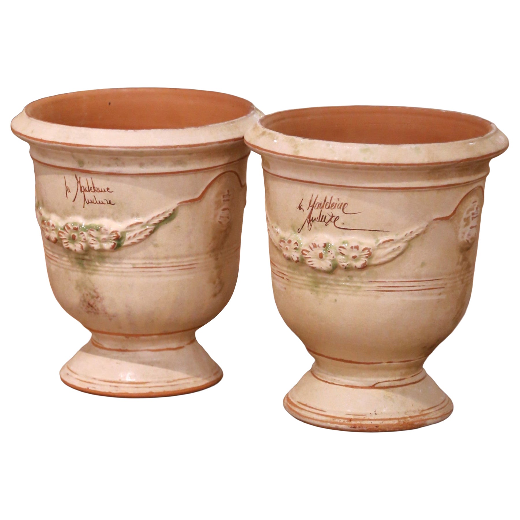 Pair of French Anduze Terracotta Planters Signed La Madeleine