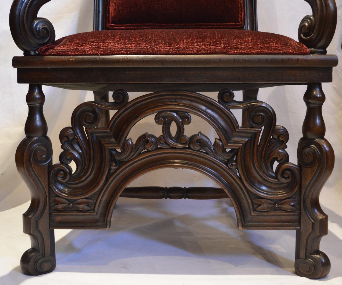Pair of French Antique, 19th Century Hand-Carved Walnut High Back Chairs For Sale 1