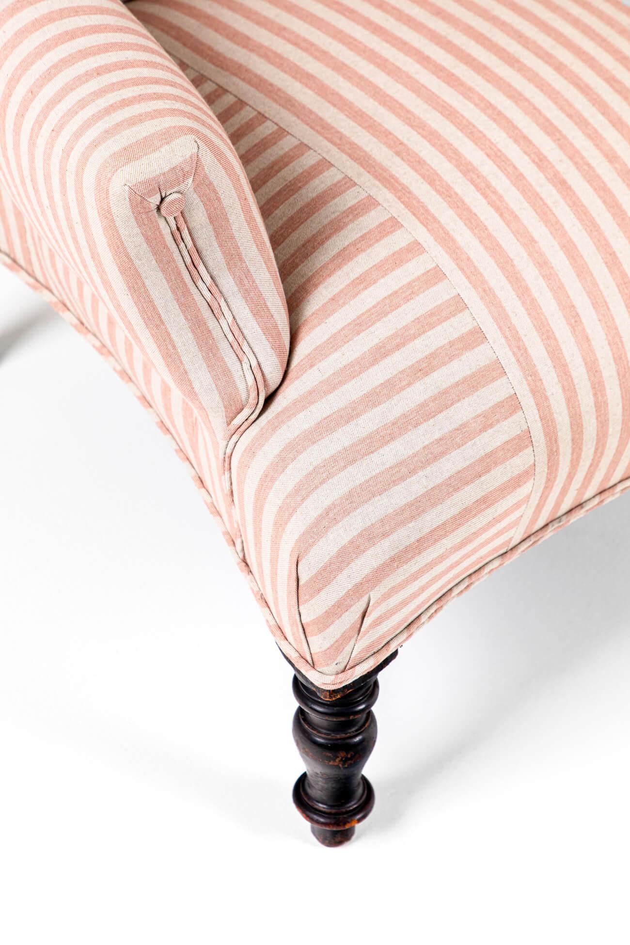 Pair of French Antique Armchairs in Pink Stripe Linen In Excellent Condition For Sale In Faversham, GB