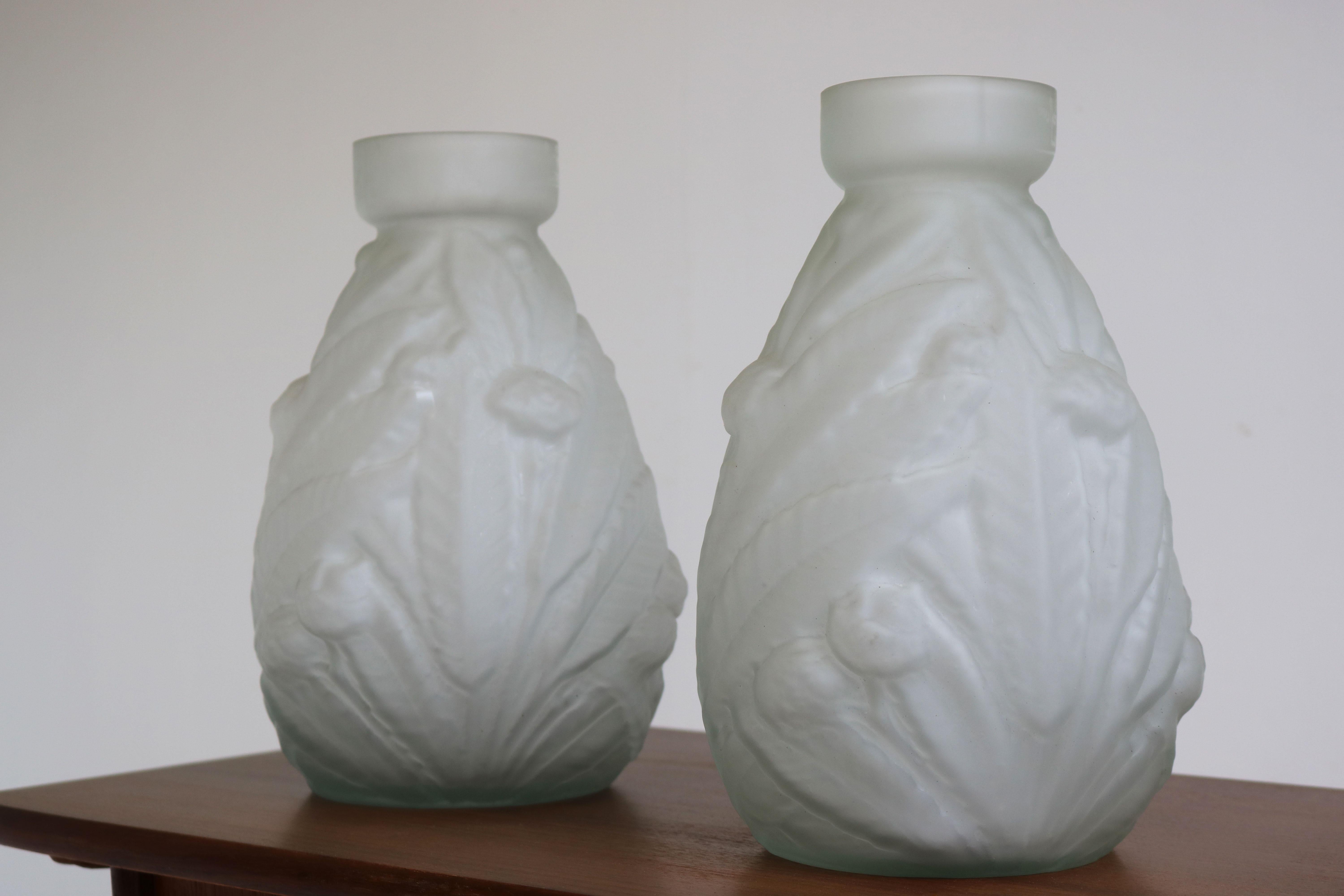 Paire de vases anciens français Art Nouveau Muller Frères Verre Satiné 1900 en vente 2