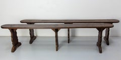 Pair of French Antique Benches Massive Chestnut, circa 1900