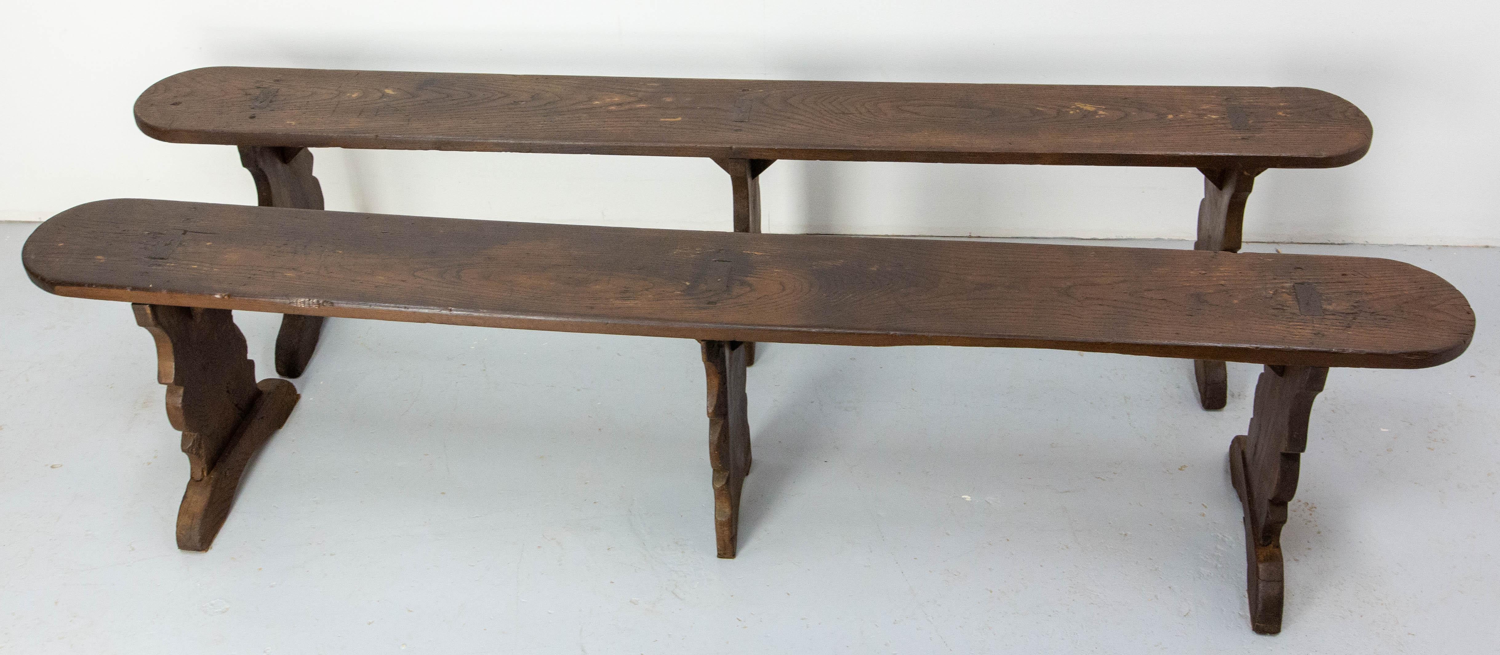 French Provincial Pair of French Antique Benches Massive Chestnut, circa 1900 For Sale