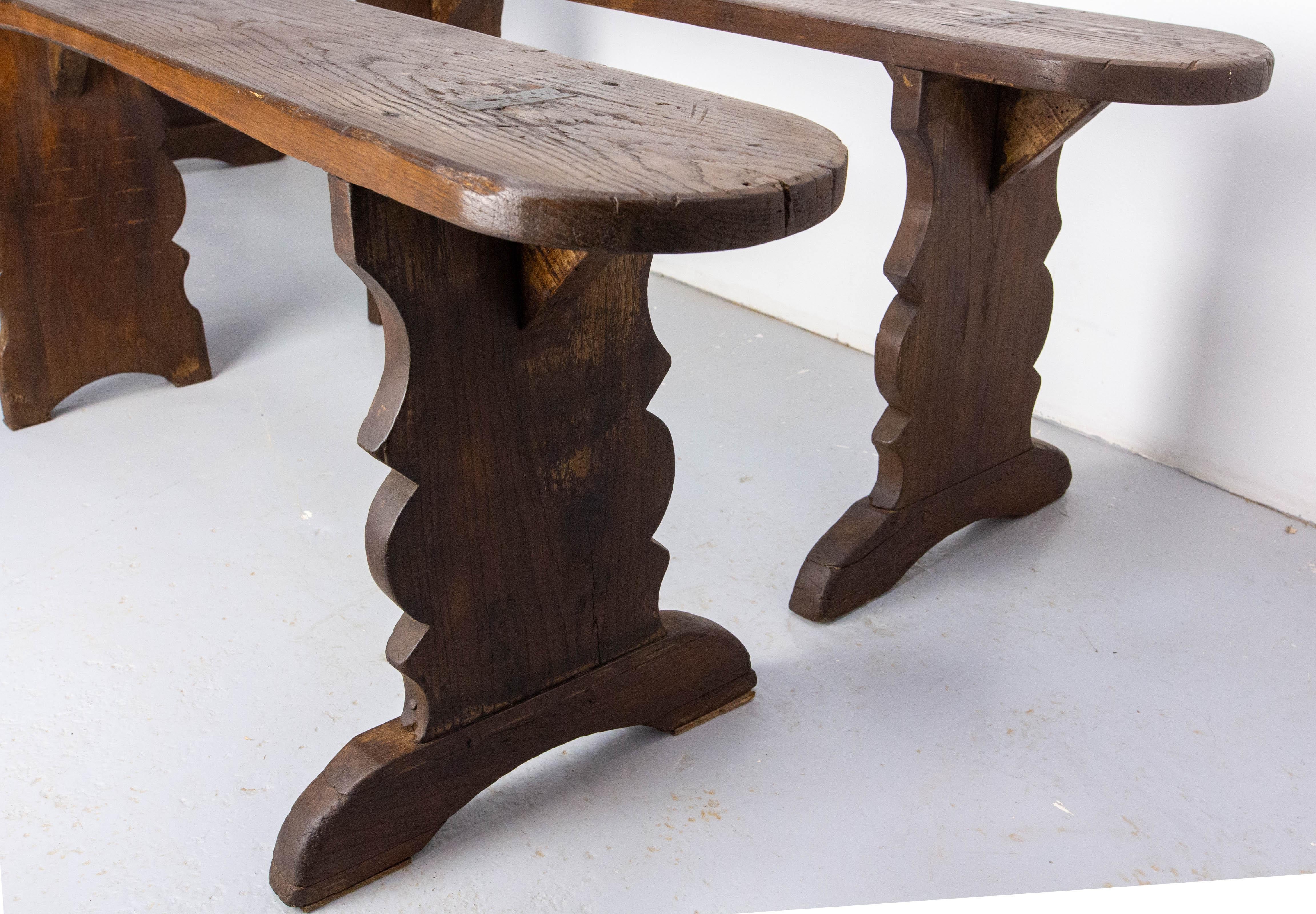 Pair of French Antique Benches Massive Chestnut, circa 1900 For Sale 2