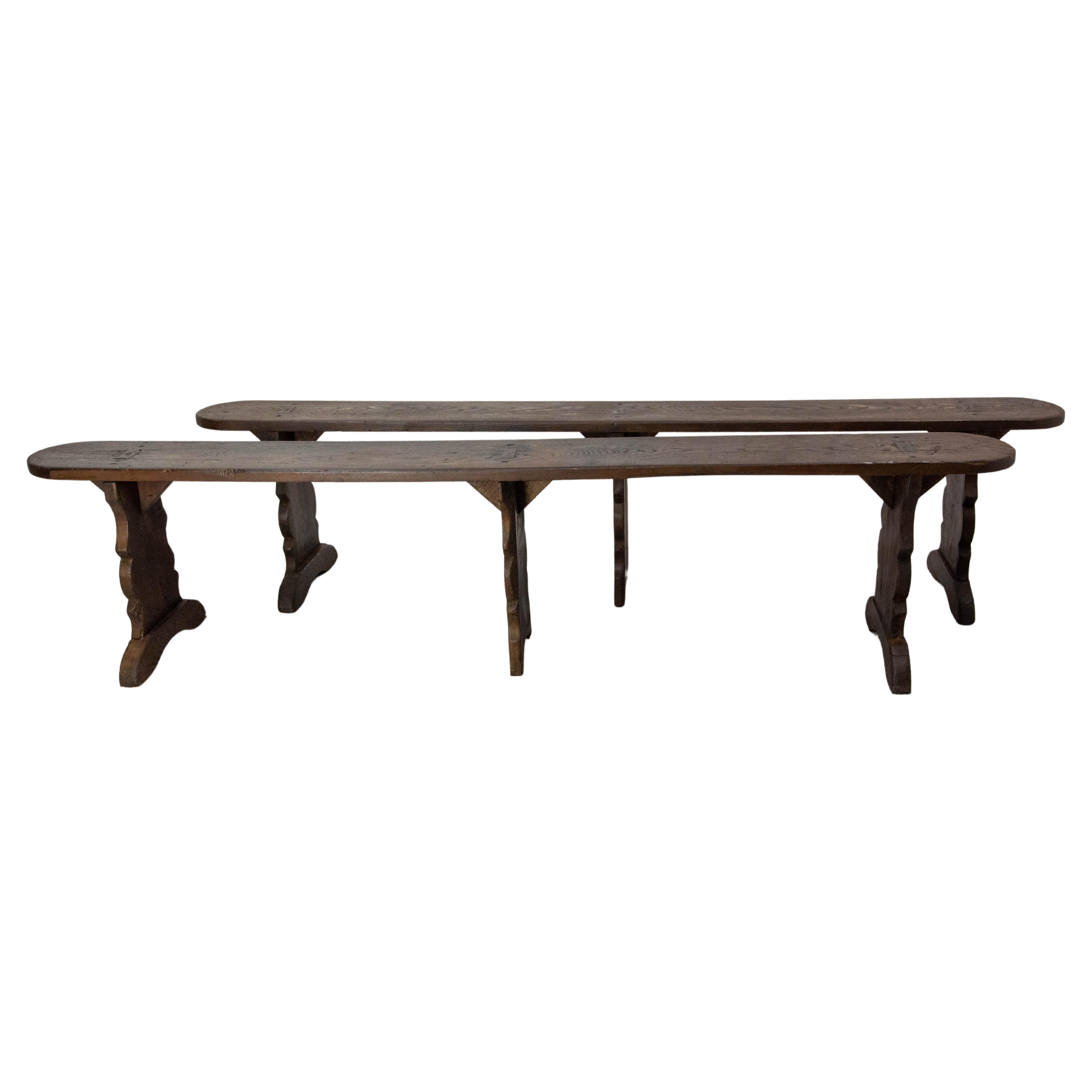 Pair of French Antique Benches Massive Chestnut, circa 1900