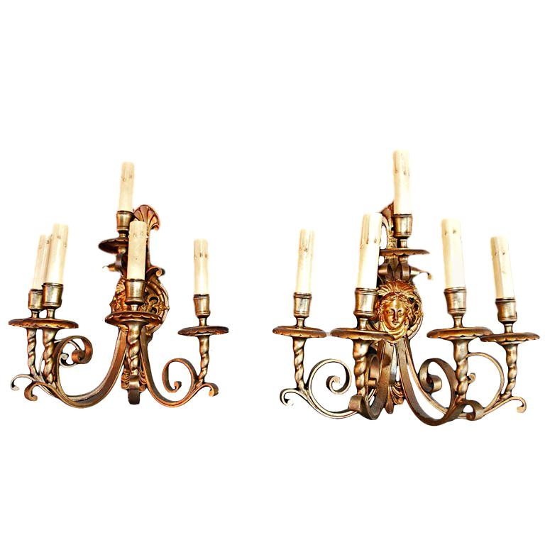 pair of French  antique  bronze sconces