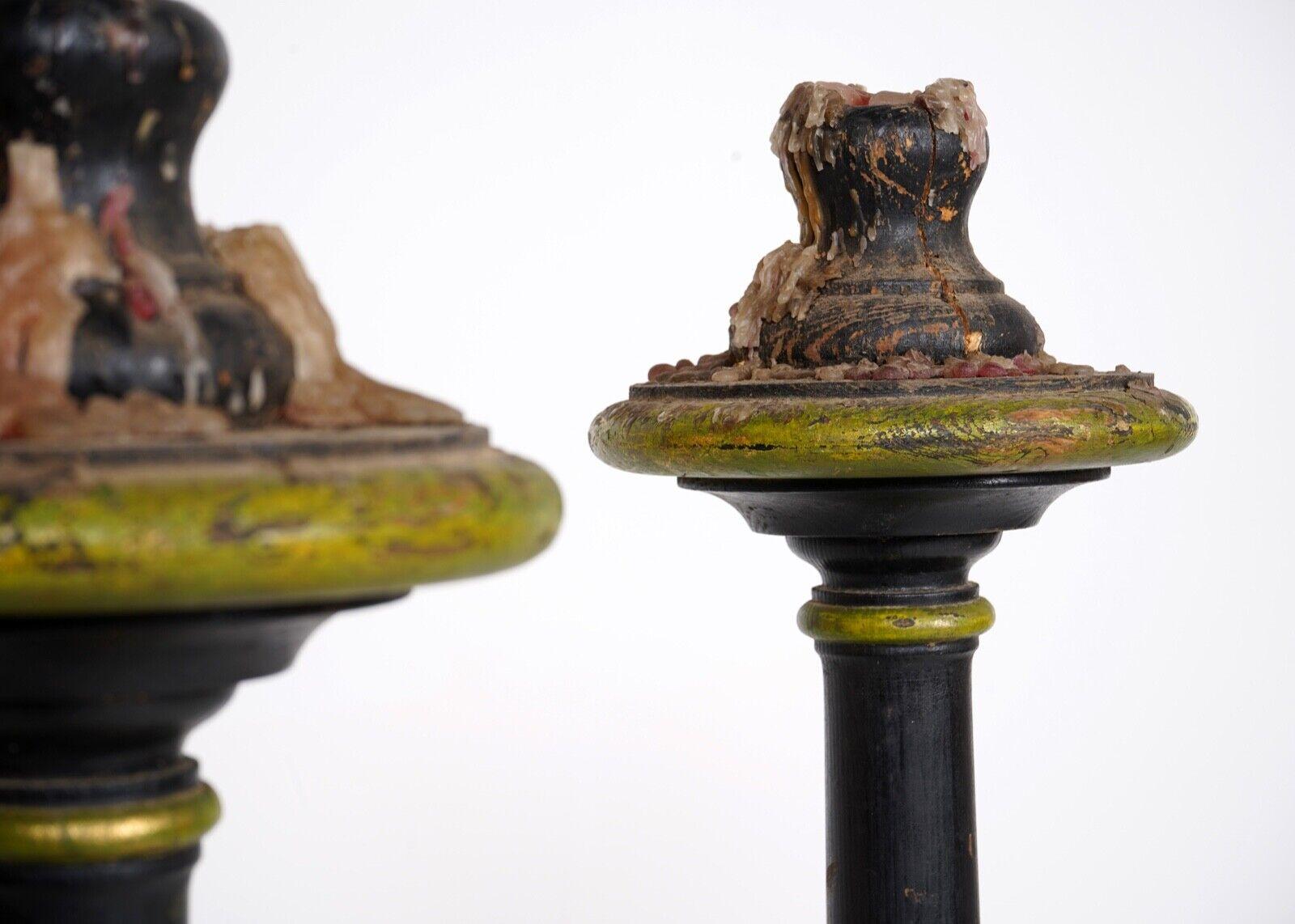 Wood Pair of French Antique Candle Sticks