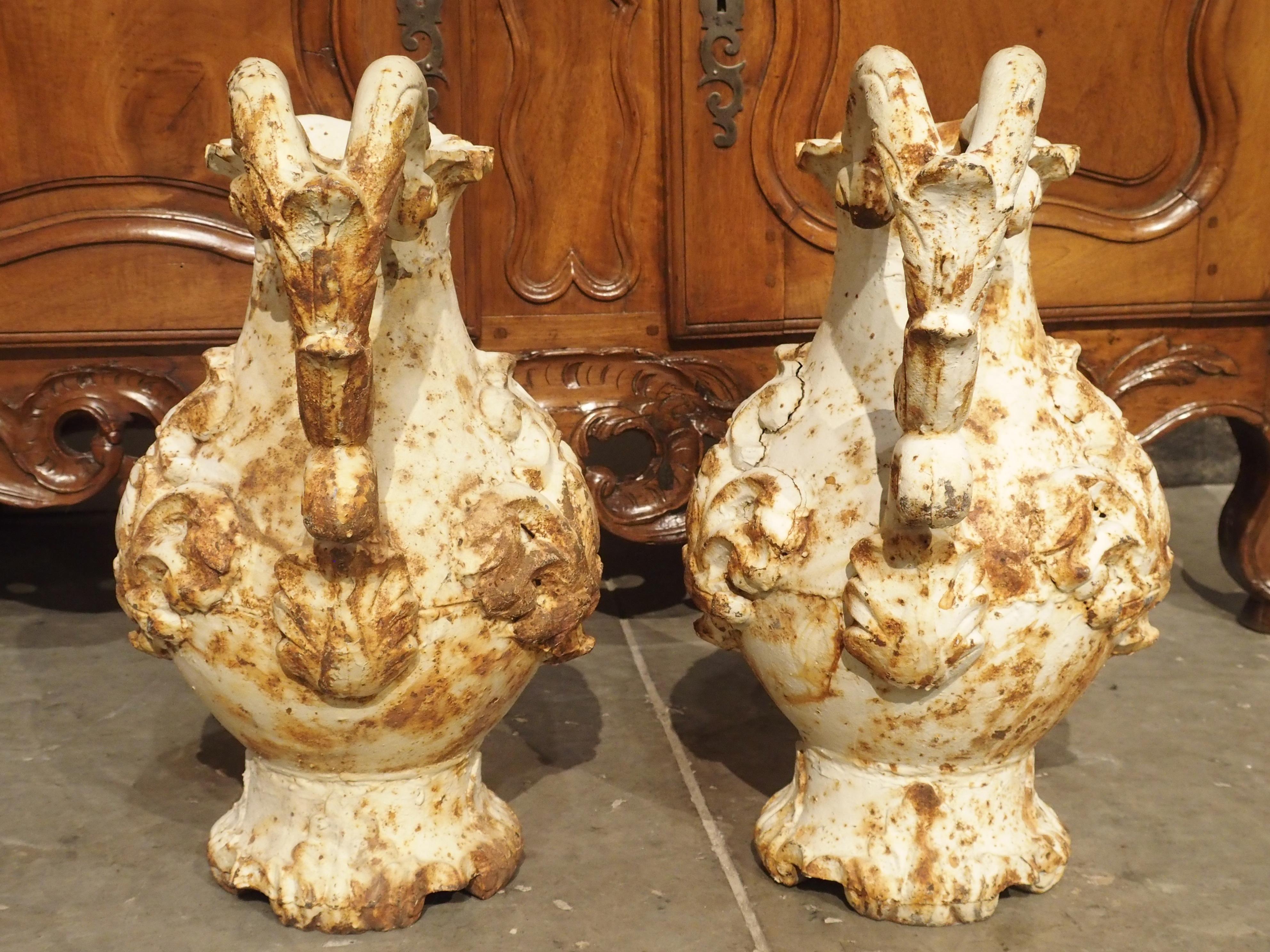 Pair of French Antique Cast Iron Pitchers 5