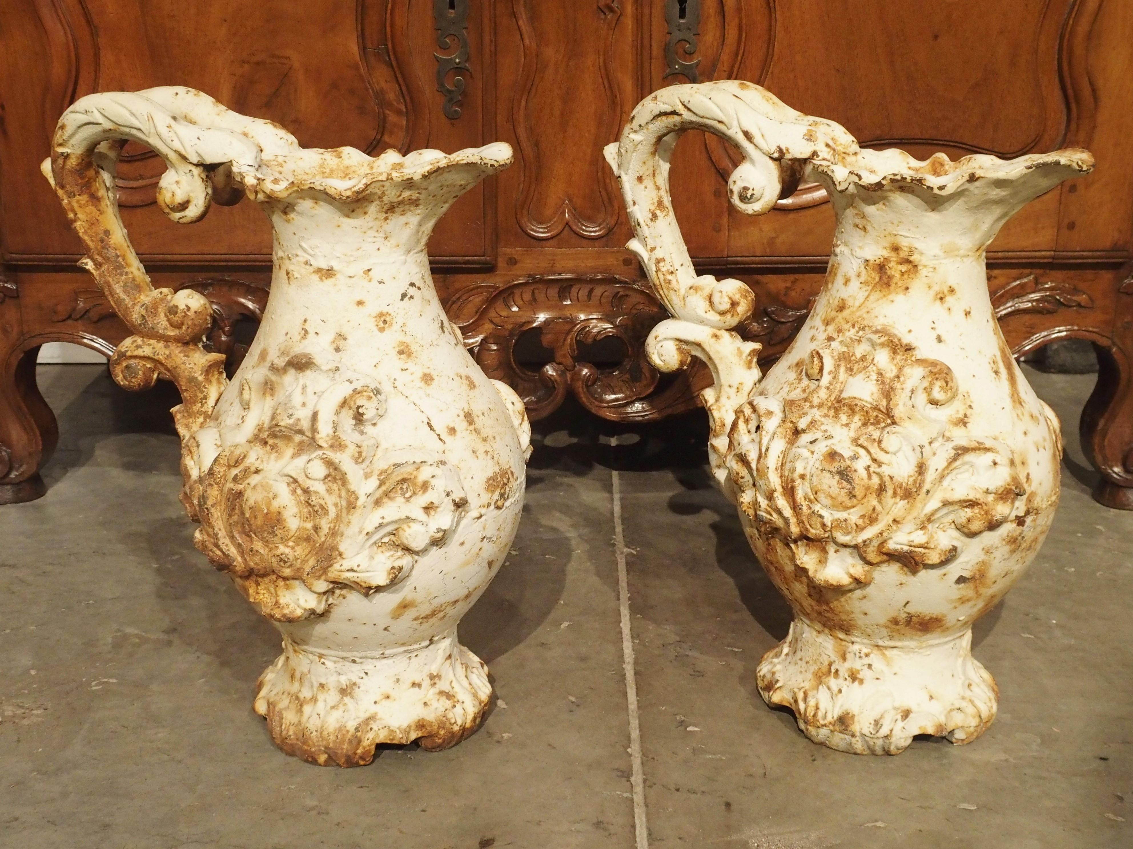 Pair of French Antique Cast Iron Pitchers 8