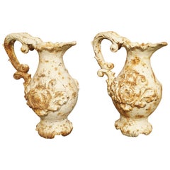Pair of French Antique Cast Iron Pitchers