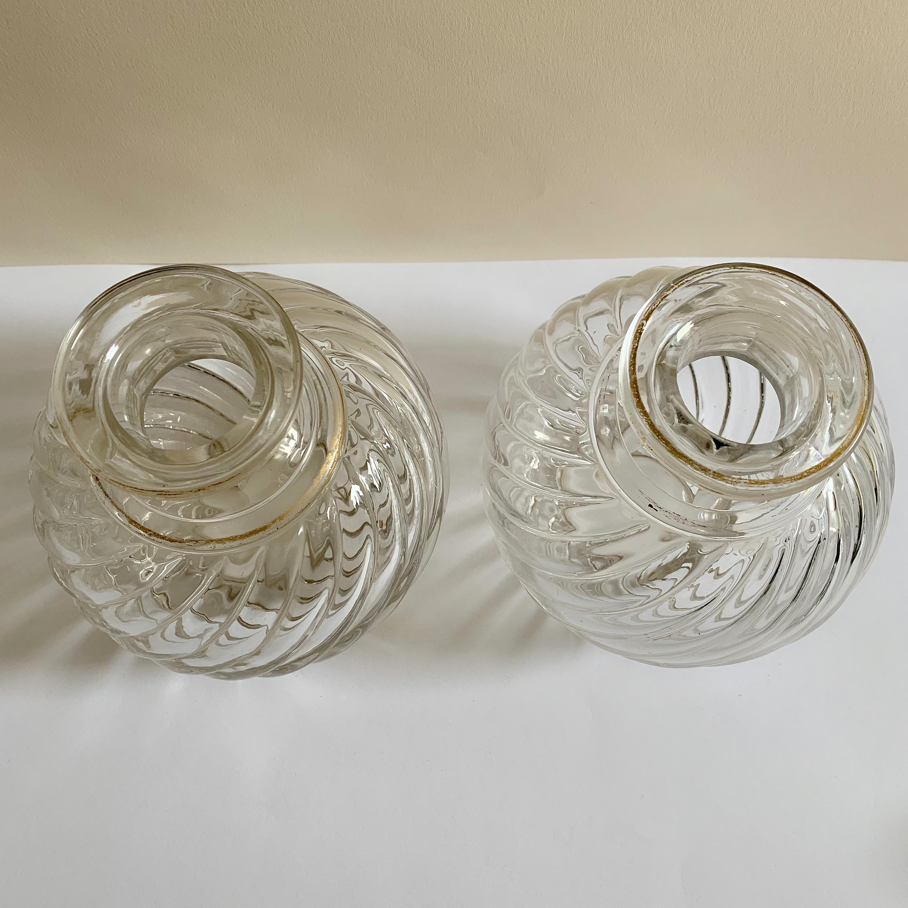 Pair of French Antique Crystal Bamboo Swirl Bottles by Baccarat In Good Condition In London, GB