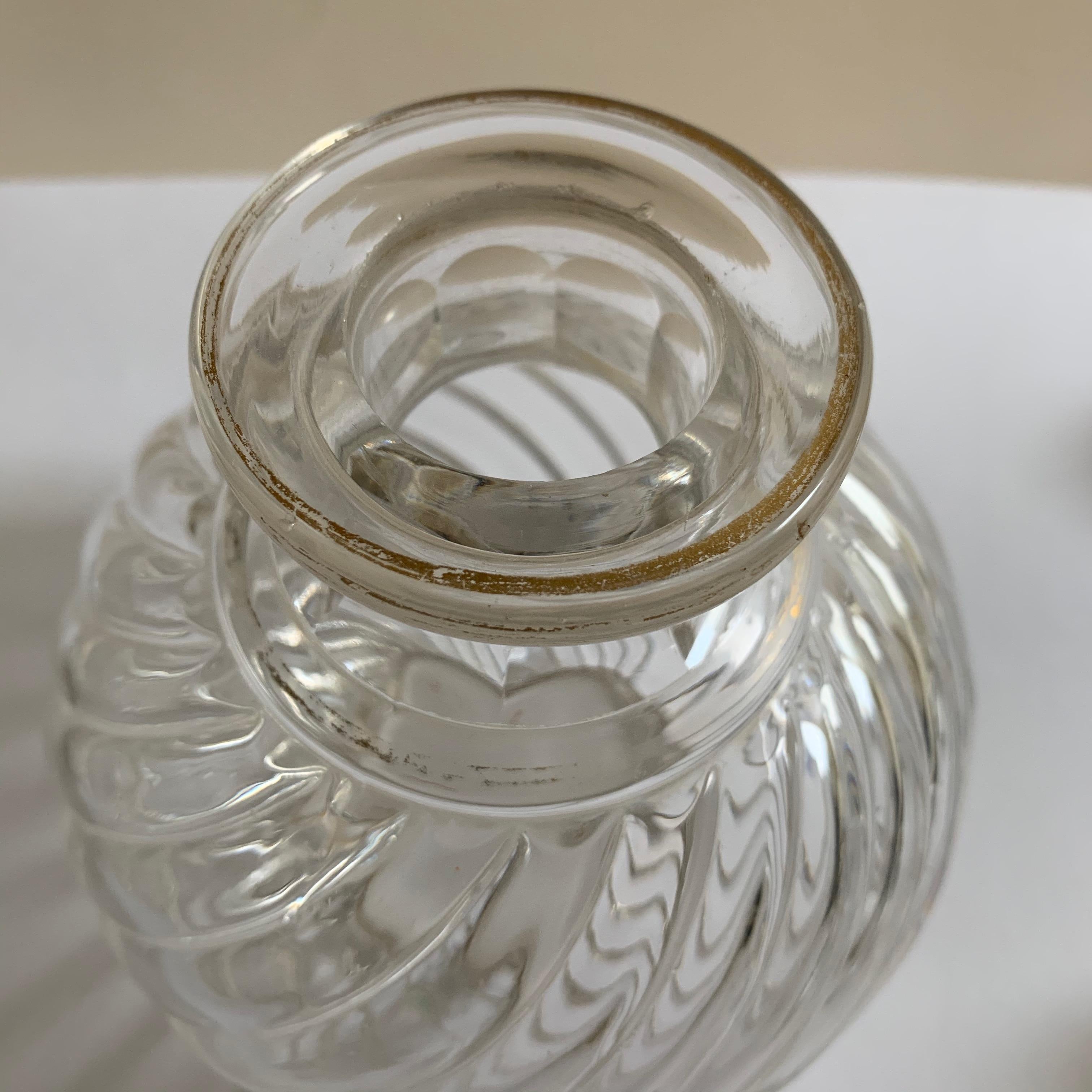 Pair of French Antique Crystal Bamboo Swirl Bottles by Baccarat 4