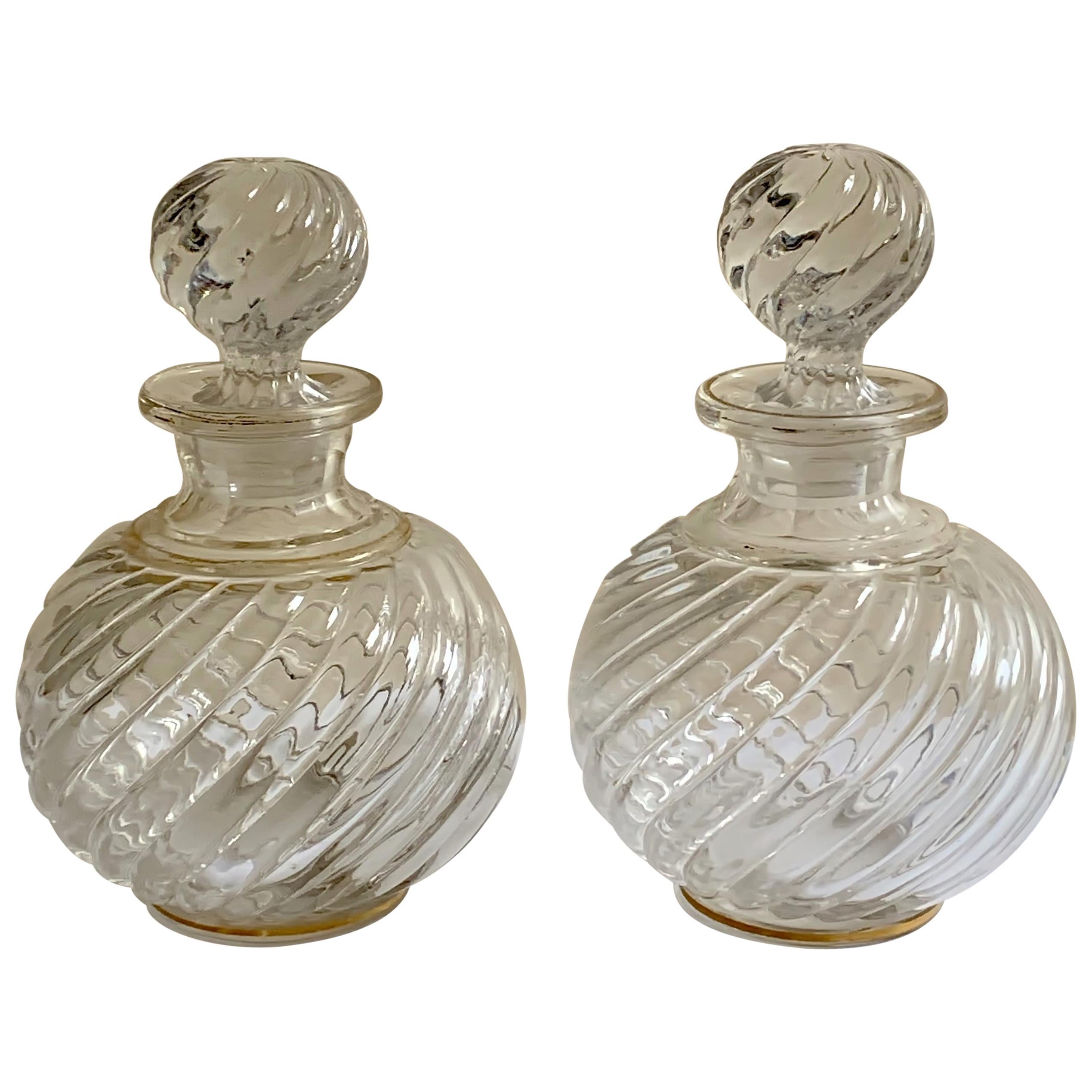 Pair of French Antique Crystal Bamboo Swirl Bottles by Baccarat