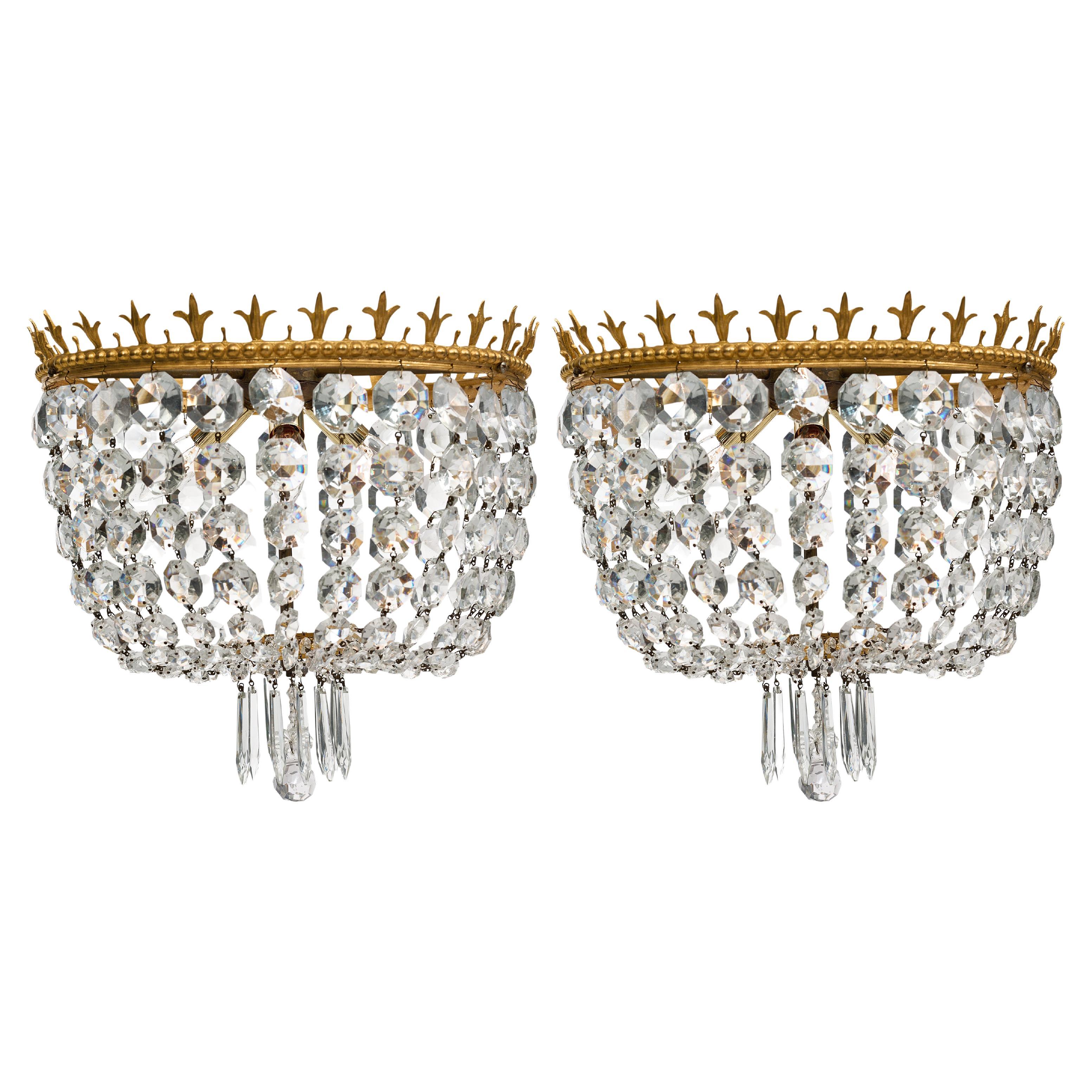 Pair of French Antique Crystal Chandeliers