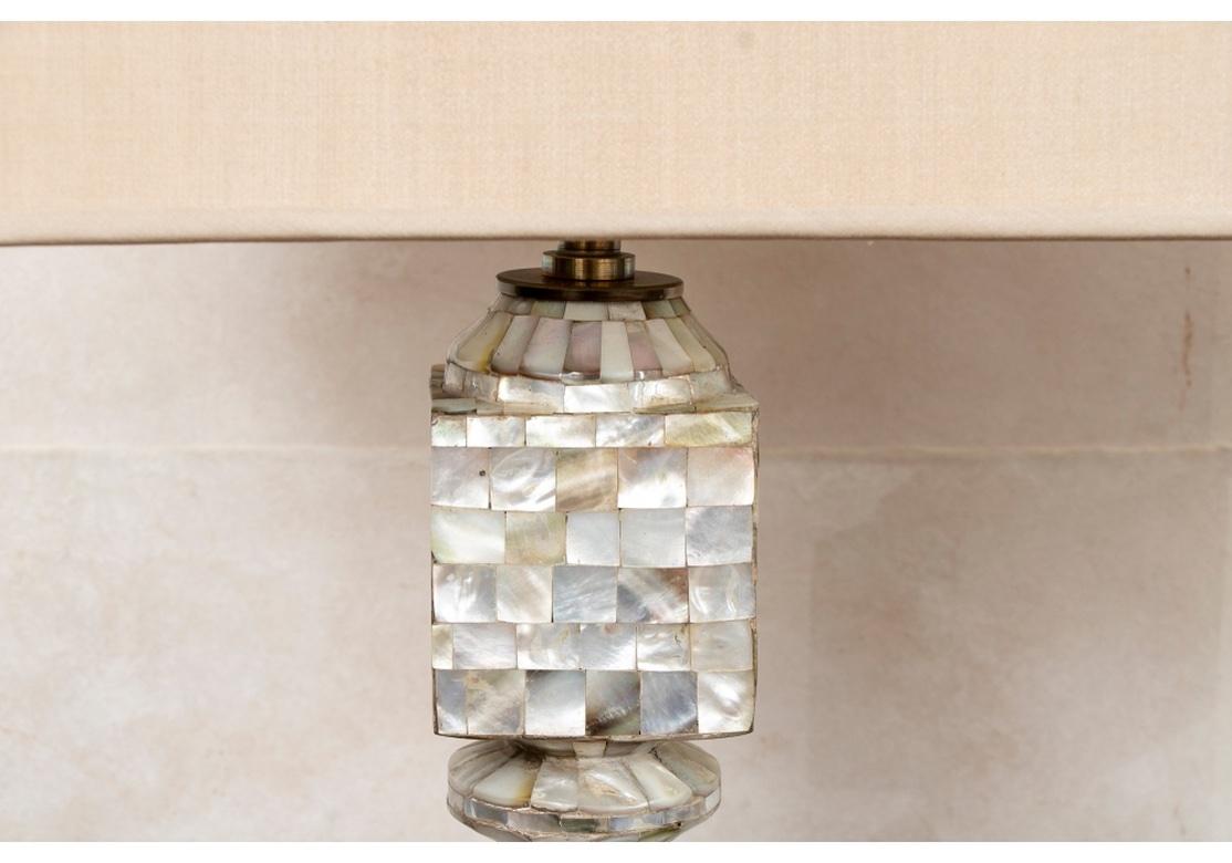 Mother-of-Pearl Pair of French Antique Eric Appel Tessellated Mother of Pearl Table Lamps