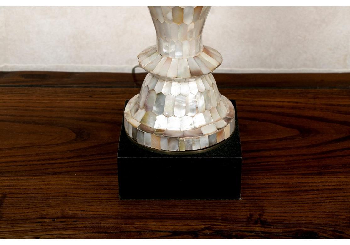 Pair of French Antique Eric Appel Tessellated Mother of Pearl Table Lamps 1