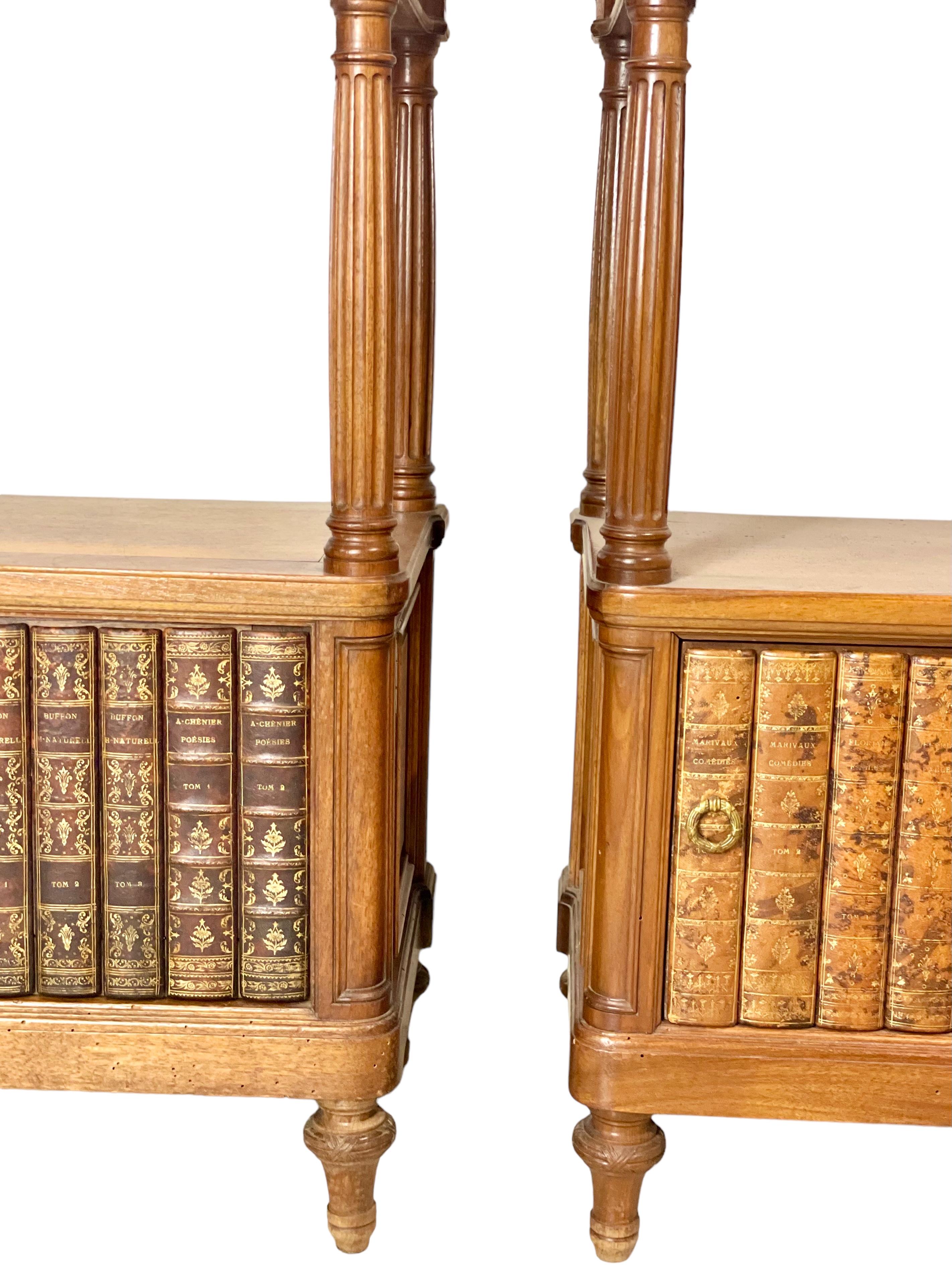 Louis XVI Pair of French Antique Faux Books Bedside Tables