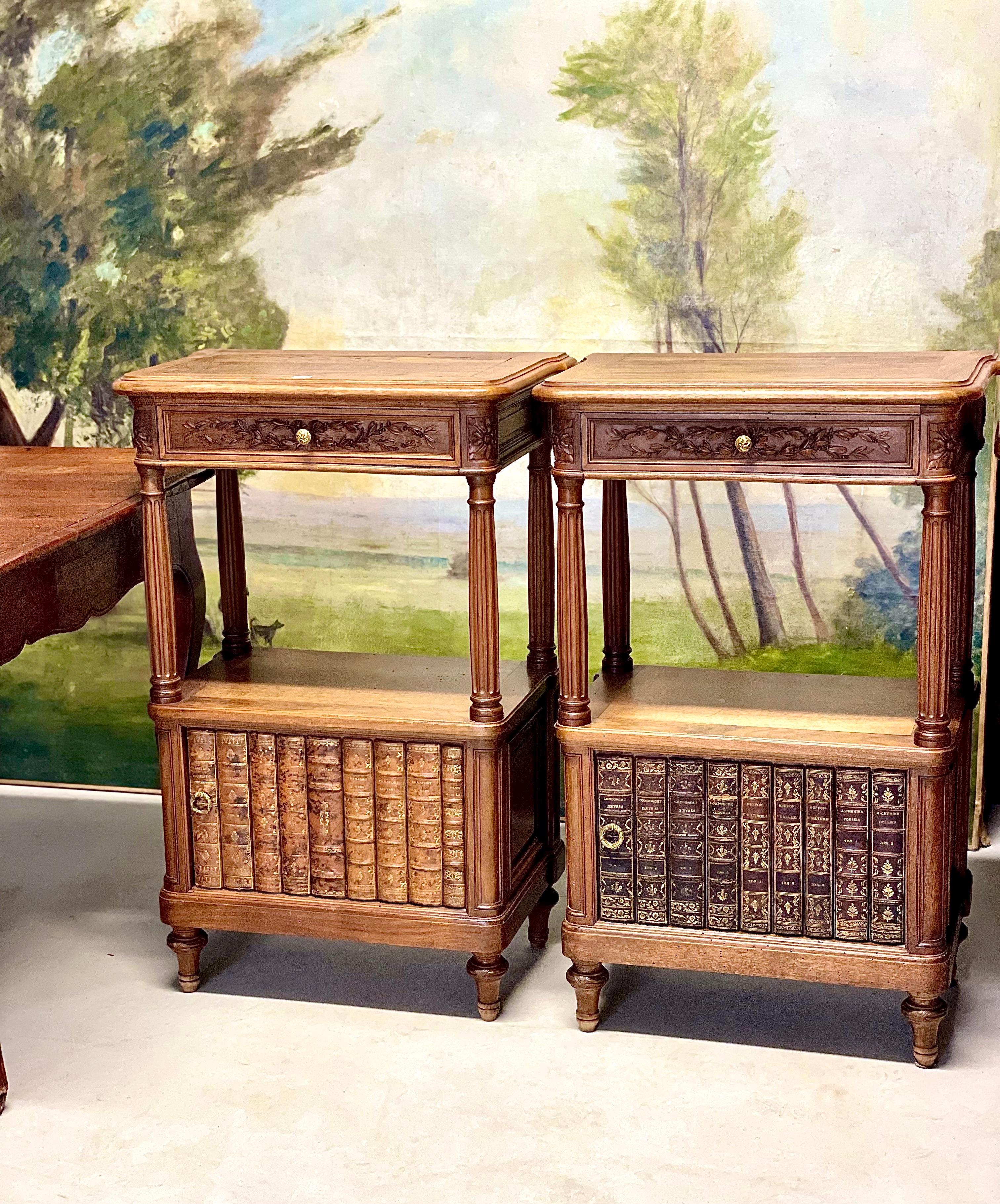 Pair of French Antique Faux Books Bedside Tables 3