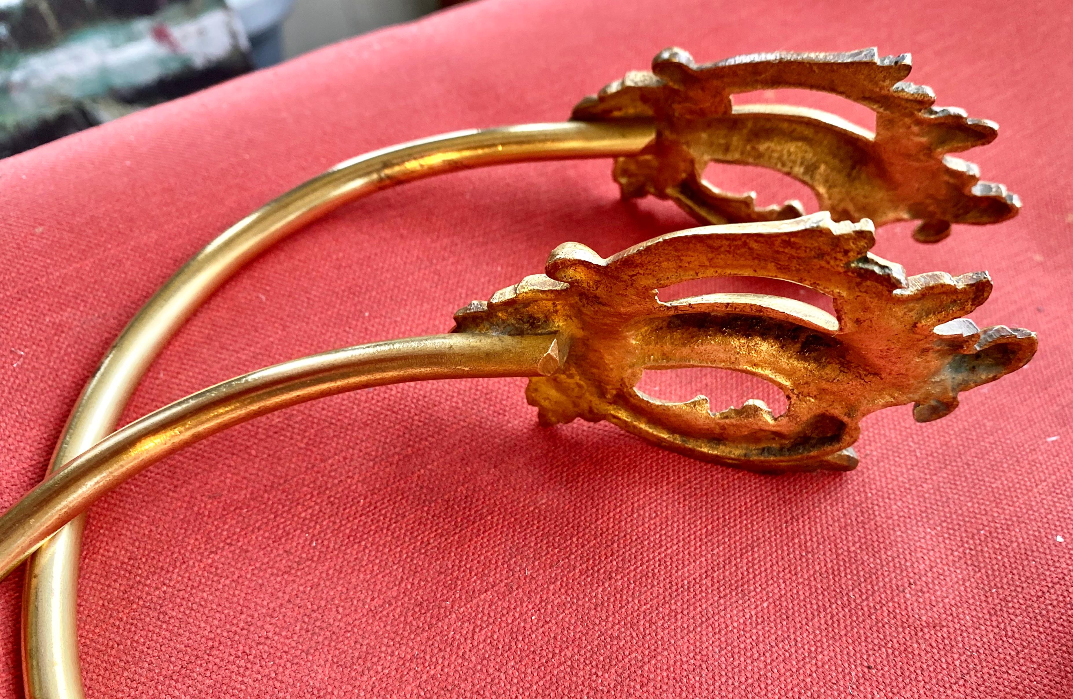 Pair of French Antique Gilt Bronze Curtain Tie-Backs With Maker's Mark. For Sale 7