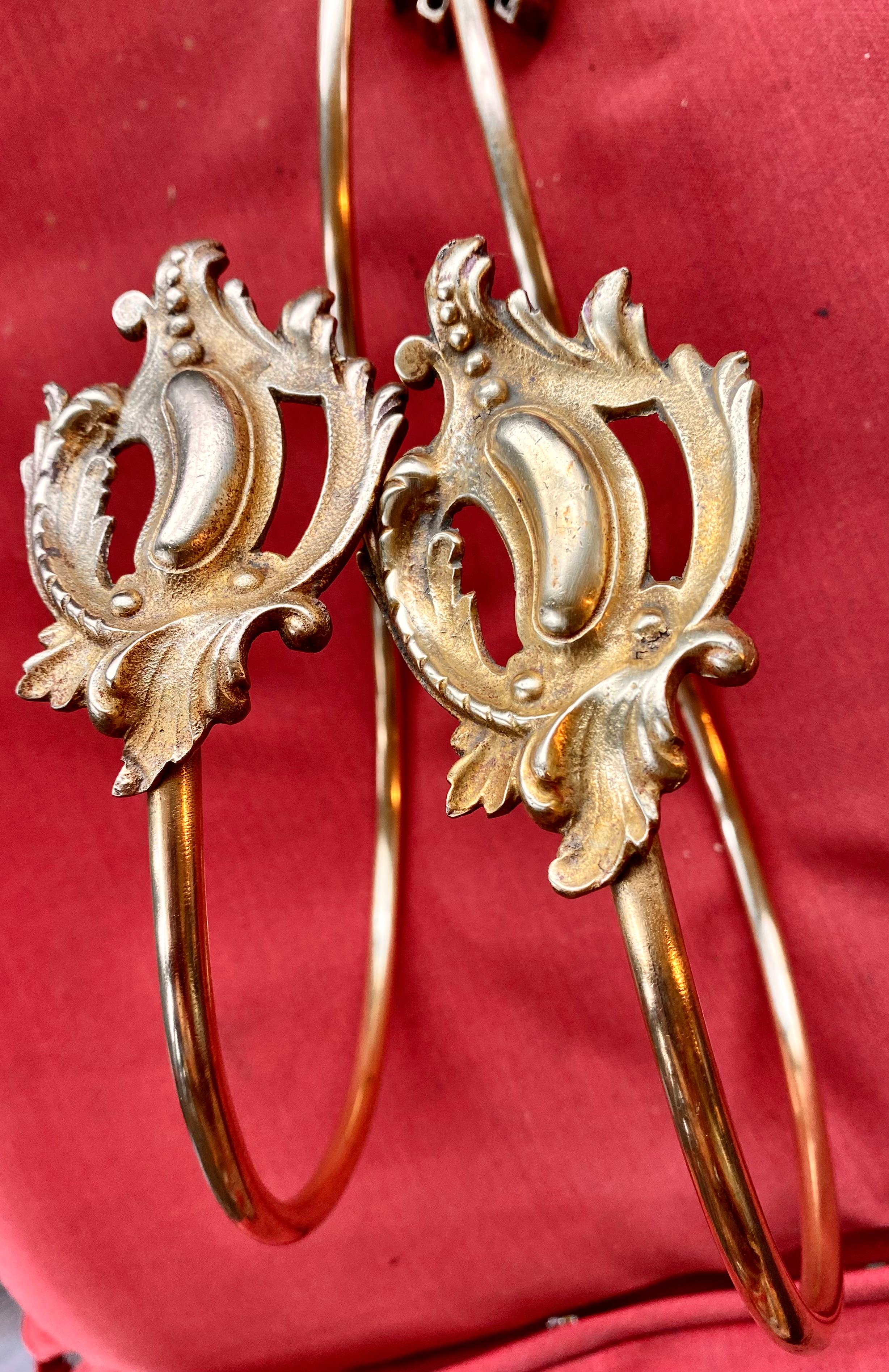 Art Nouveau Pair of French Antique Gilt Bronze Curtain Tie-Backs With Maker's Mark. For Sale